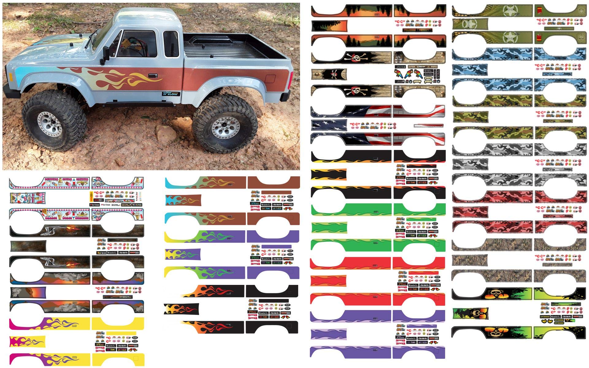 Element RC Enduro Sendero 1/10 Scale RC Rock Crawler Body Decal Set - Blue on Mocha Fender Flames Design - Upgrade Your Off-Road RC Car for Trail Crawling & Rock Racing