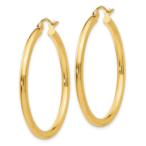 14K Yellow Gold 2.5x35mm Hoop Earrings for Women - Classic Dainty Everyday Hoops - Perfect for Work, Date Night & Gifts