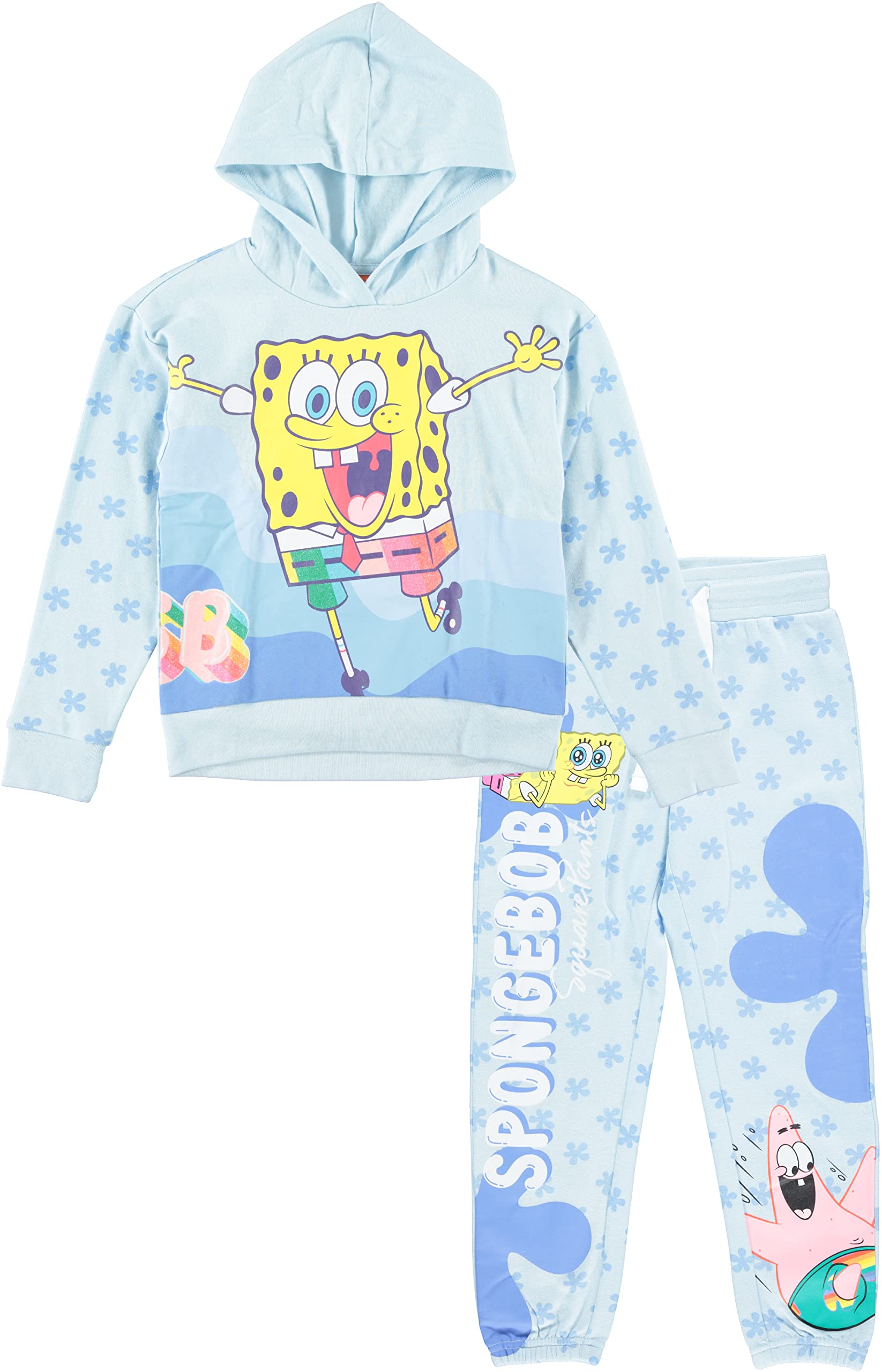 SpongeBob SquarePants Girls' Hoodie and Jogger Set - Cute Cartoon Pullover Sweatshirt & Pants Outfit for Kids Ages 4-16 | Perfect for School, Playdates & Casual Wear