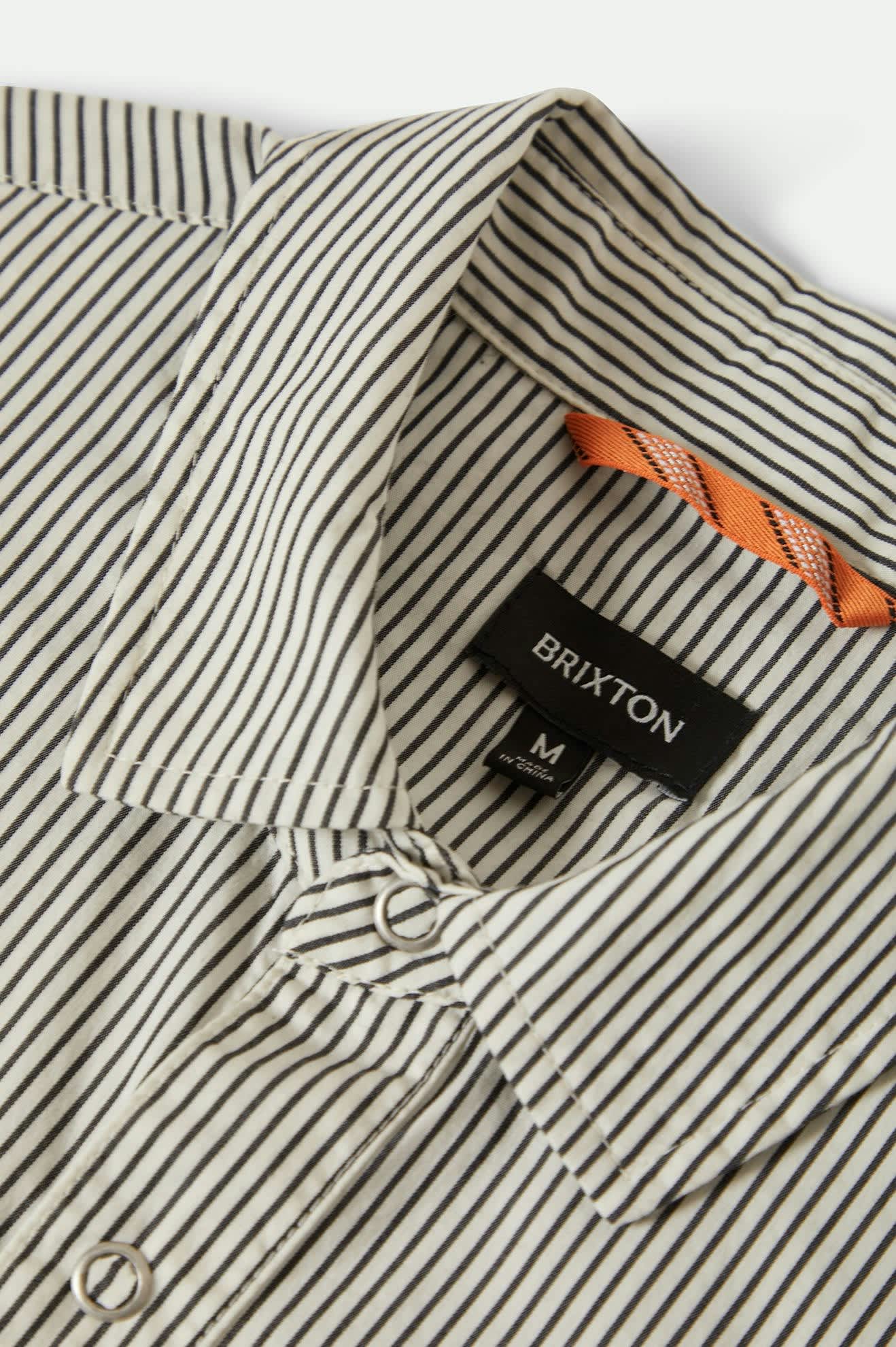 Men's Builders Auto Short Sleeve Shirt - Black & Off White Striped Casual Button Down for Work, Outdoor Activities & Everyday Wear