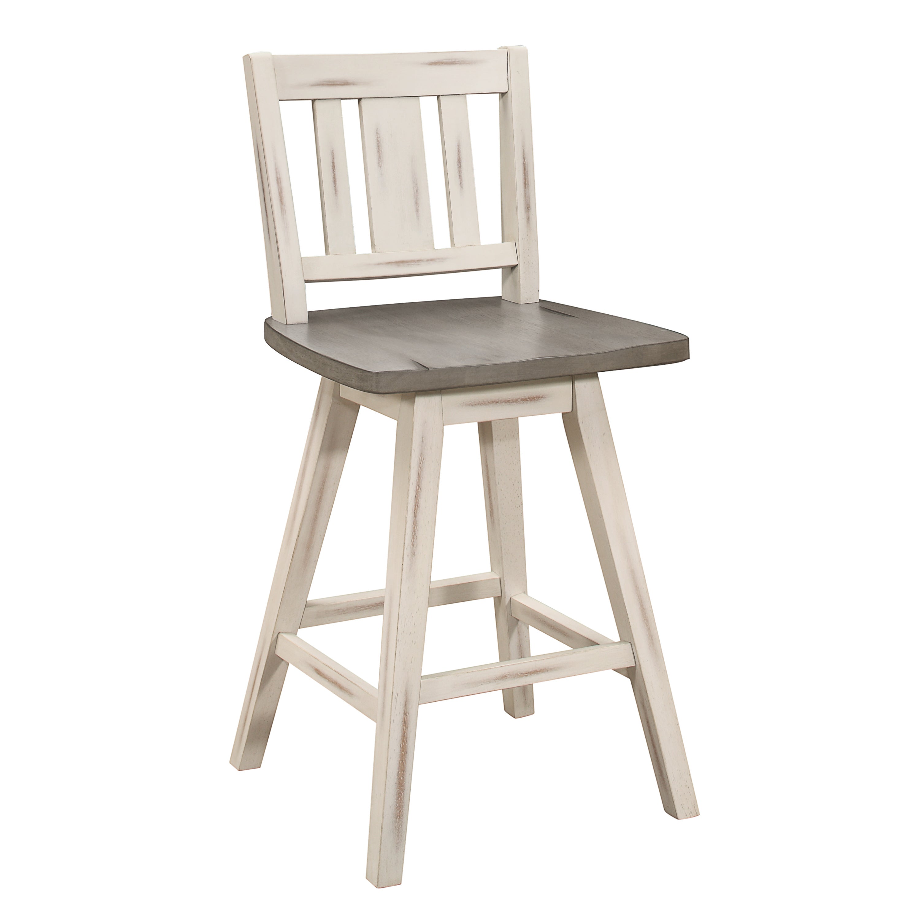 Set of 2 White Gray 360-Degree Swivel Counter Height Chairs - Solid Rubberwood Kitchen Dining Furniture with Vertical Slat Back - Perfect for Breakfast Bars, Kitchen Islands & Small Space Dining