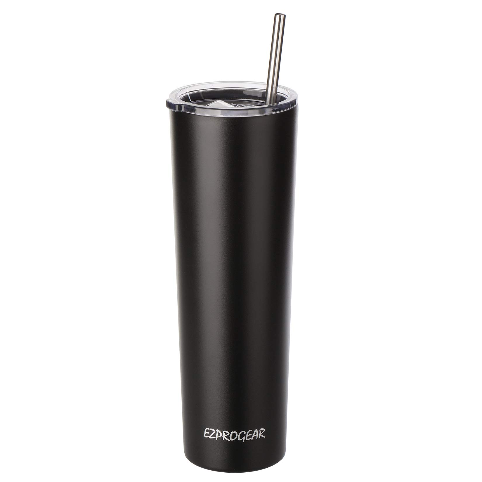 Ezprogear 34 oz Black Stainless Steel Slim Skinny Tumbler - Vacuum Insulated Cup with Straw & Leak-Proof Lid - Keeps Drinks Hot/Cold for Hours - Perfect for Office, Gym, Travel & Outdoor Activities