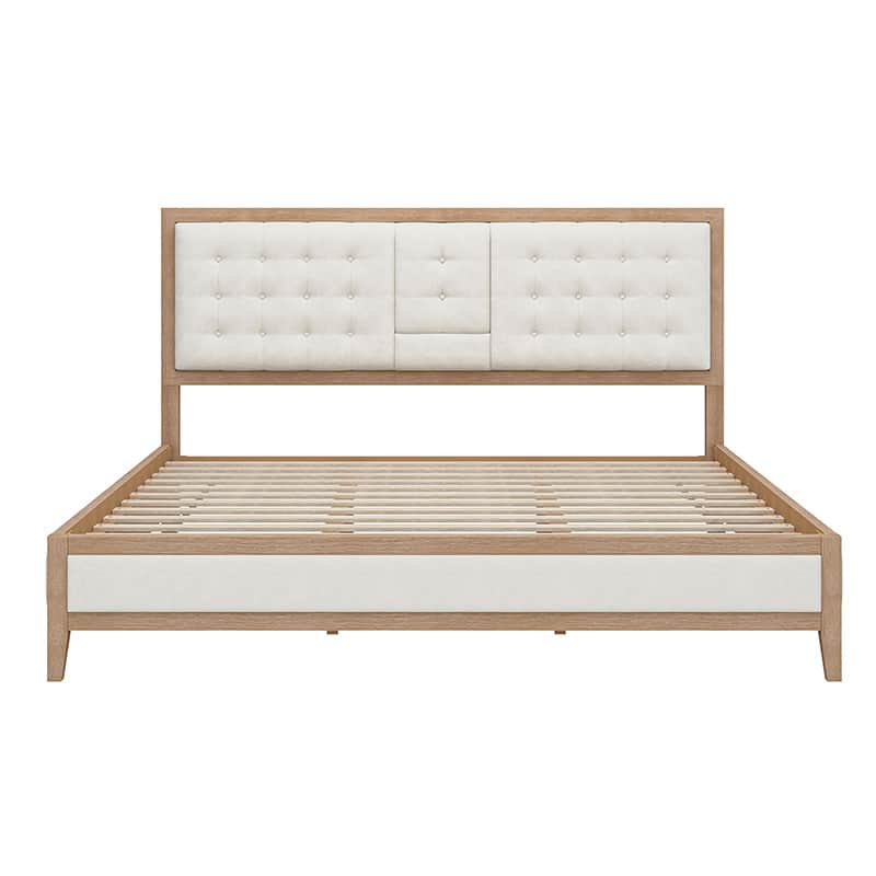 Sabina Upholstered Platform Bed with Adjustable Headboard - Solid Wood Frame Queen Size Bed - Perfect for Modern Bedroom, Guest Room & Master Suite