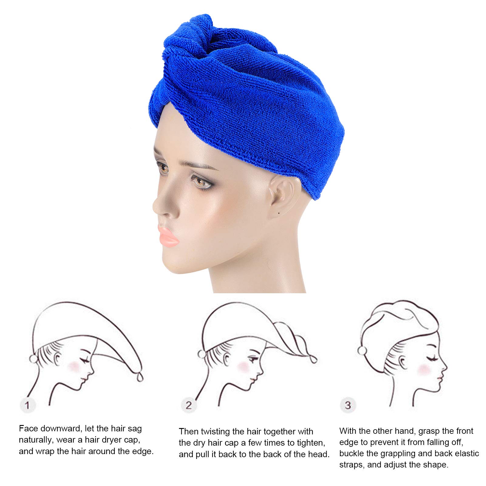 5-Pack Quick Dry Hair Towel Wrap - Ultra Soft Microfiber Hair Drying Cap for Women & Men - Reduce Friction & Damage - Perfect for Swimming, Gym, Travel & Home Use (Sapphire Blue)