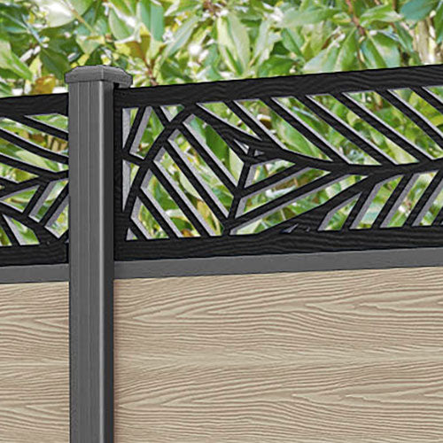 Classic Habitat Fence Panel - Light Oak Wood Privacy Screen with Aluminum Posts | Durable Outdoor Garden Fence for Backyard, Patio & Pool Area