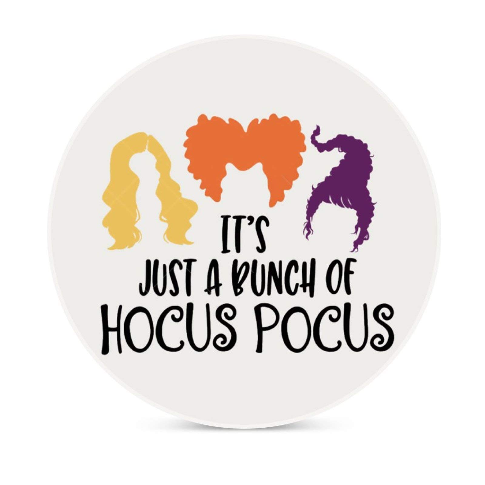 Hocus Pocus Halloween Coasters Set of 4 - Round Ceramic Drink Coasters with Cork Base for Cups & Mugs - Witchy Home Bar Decor, Kitchen Table Protectors - Perfect for Halloween Party, Themed Dinner & Spooky Decorations