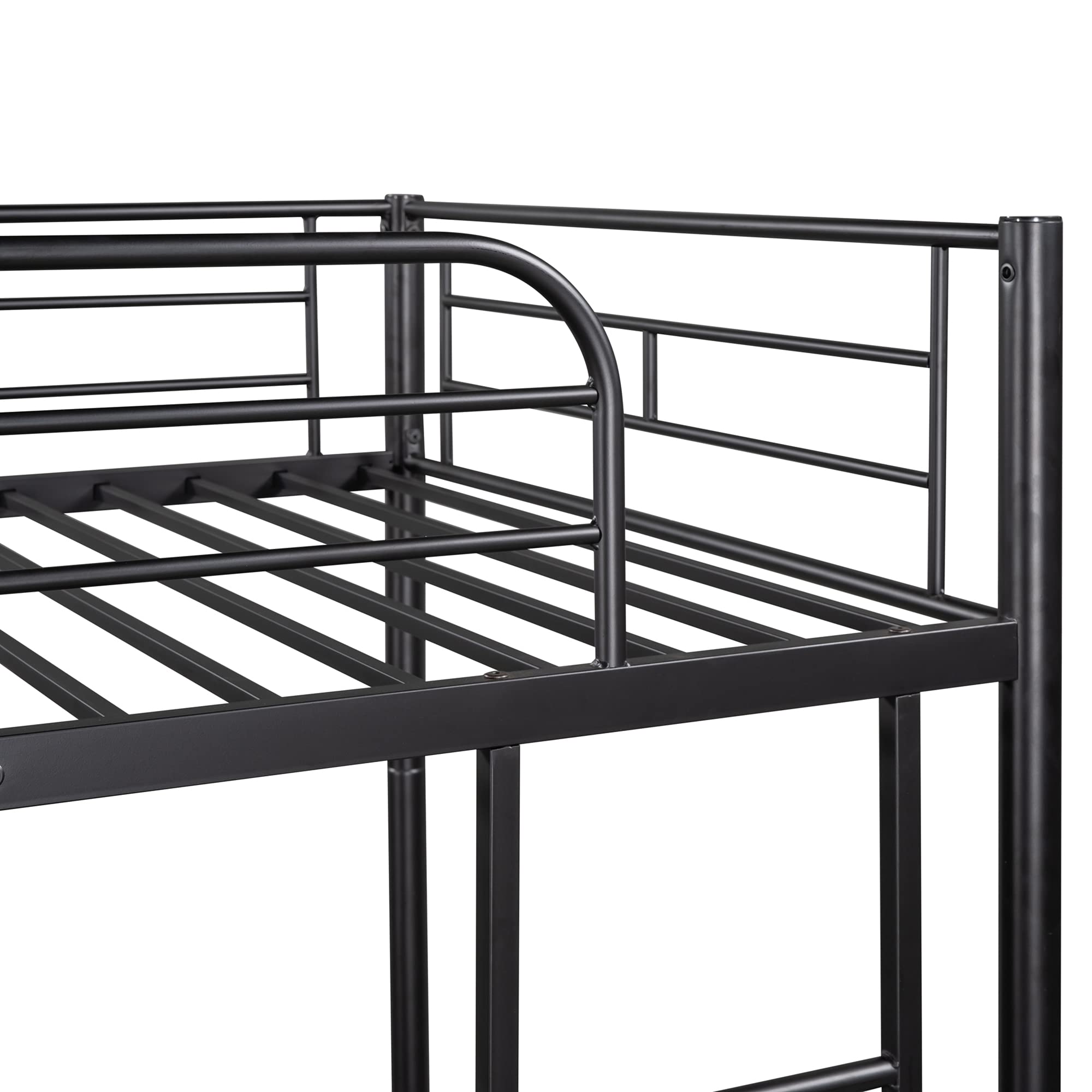 Twin Over Twin Metal Bunk Bed - Heavy Duty Bed Frame with Removable Ladder & Safety Rail - Converts to 2 Separate Twin Beds (Black) - Perfect for Kids' Rooms, Dormitories & Space-Saving Bedroom Solutions
