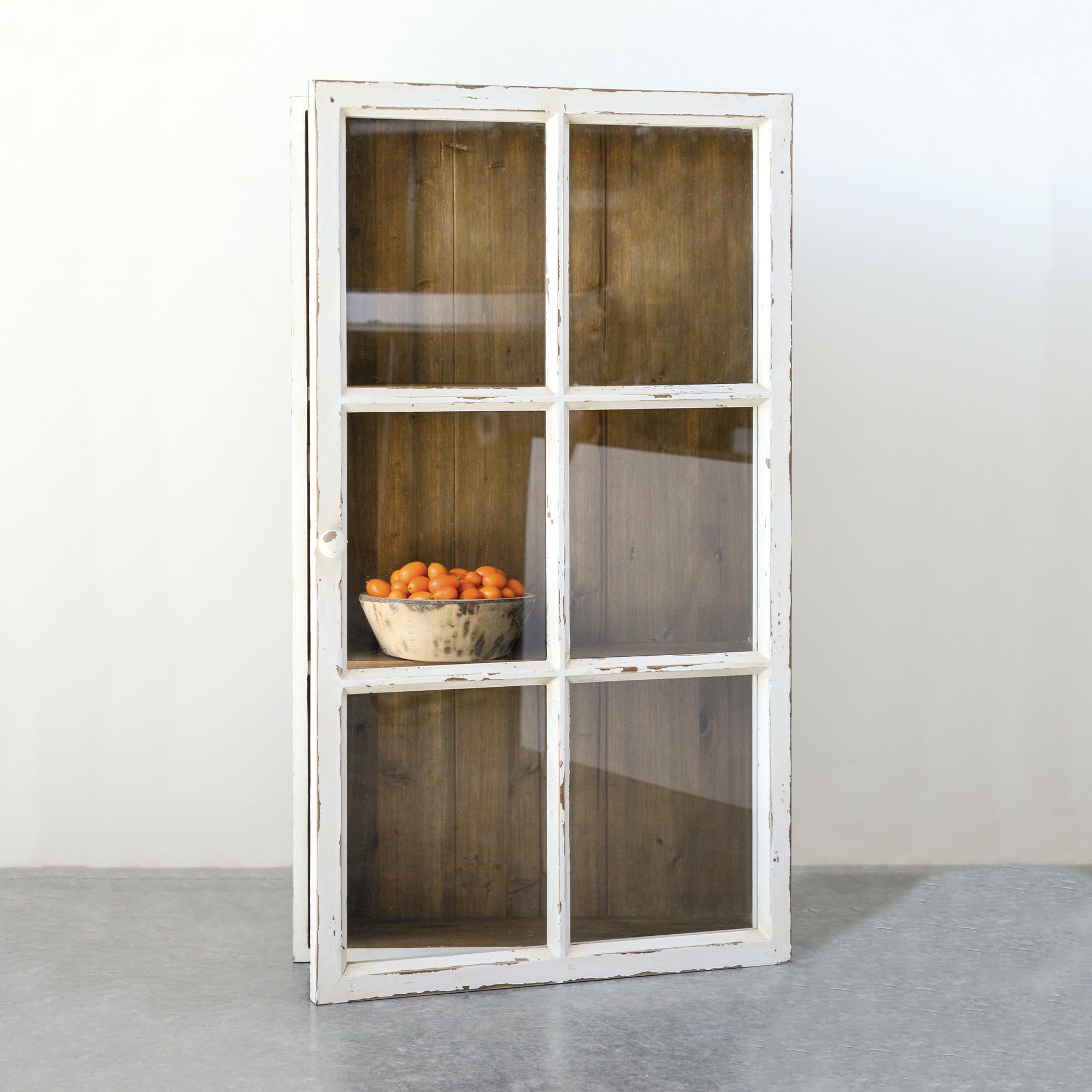 Antique White Wood Wall Shelf Cabinet with 3 Shelves - Rustic Farmhouse Decor for Living Room, Bathroom & Kitchen Storage