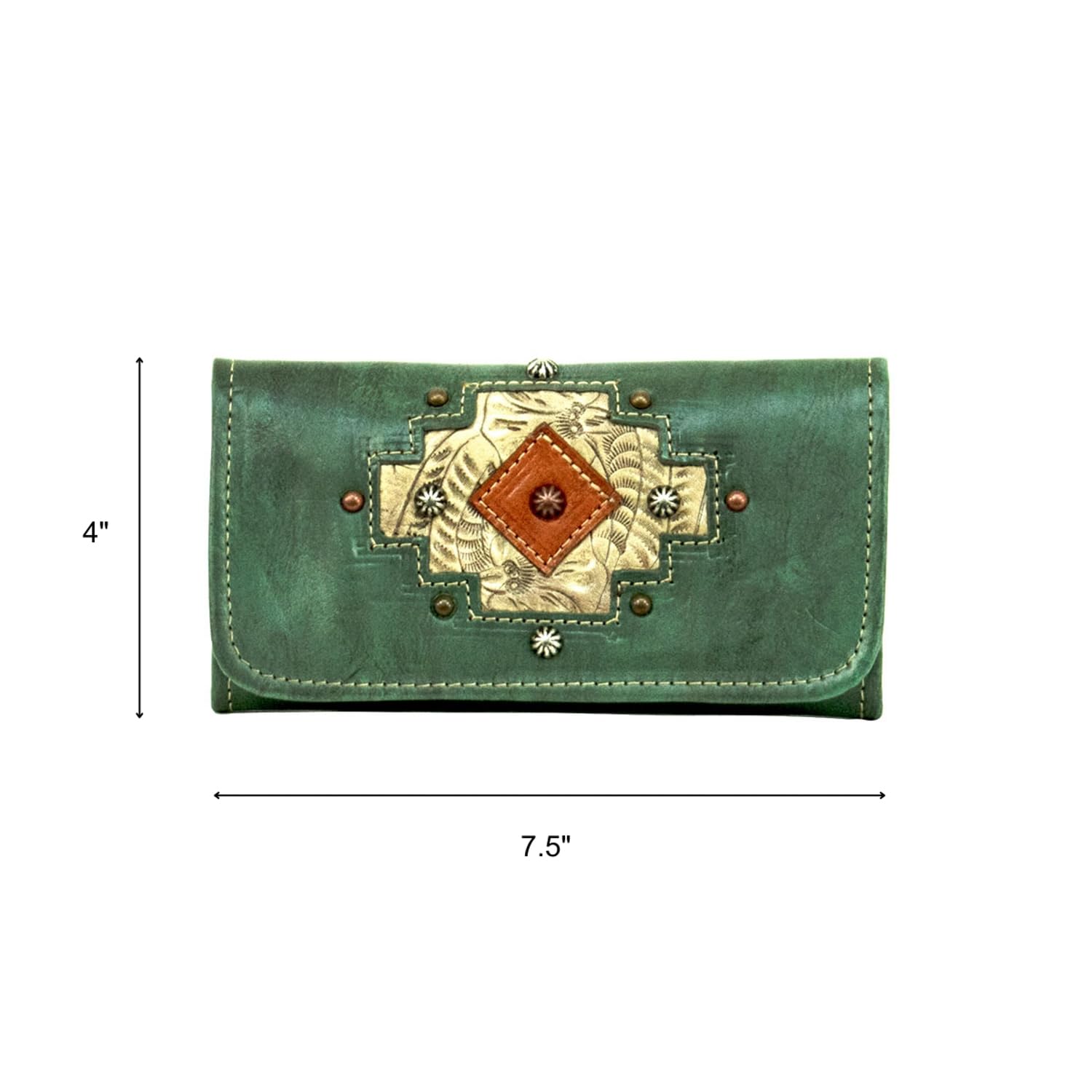 Authentic Navajo Tri-Fold Leather Wallet for Women - Handmade Genuine Leather Western Style Purse - Perfect for Everyday Use, Travel & Gift Giving