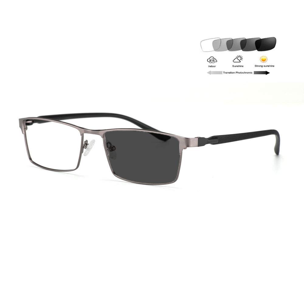Blue Light Blocking Glasses for Men - Photochromic Transition Gaming & Reading Glasses with Anti Eyestrain, Anti-Radiation & UV400 Protection - Flexible TR90 Frame (Gray, +1.0) - Perfect for Computer Work, Gaming & Outdoor Use