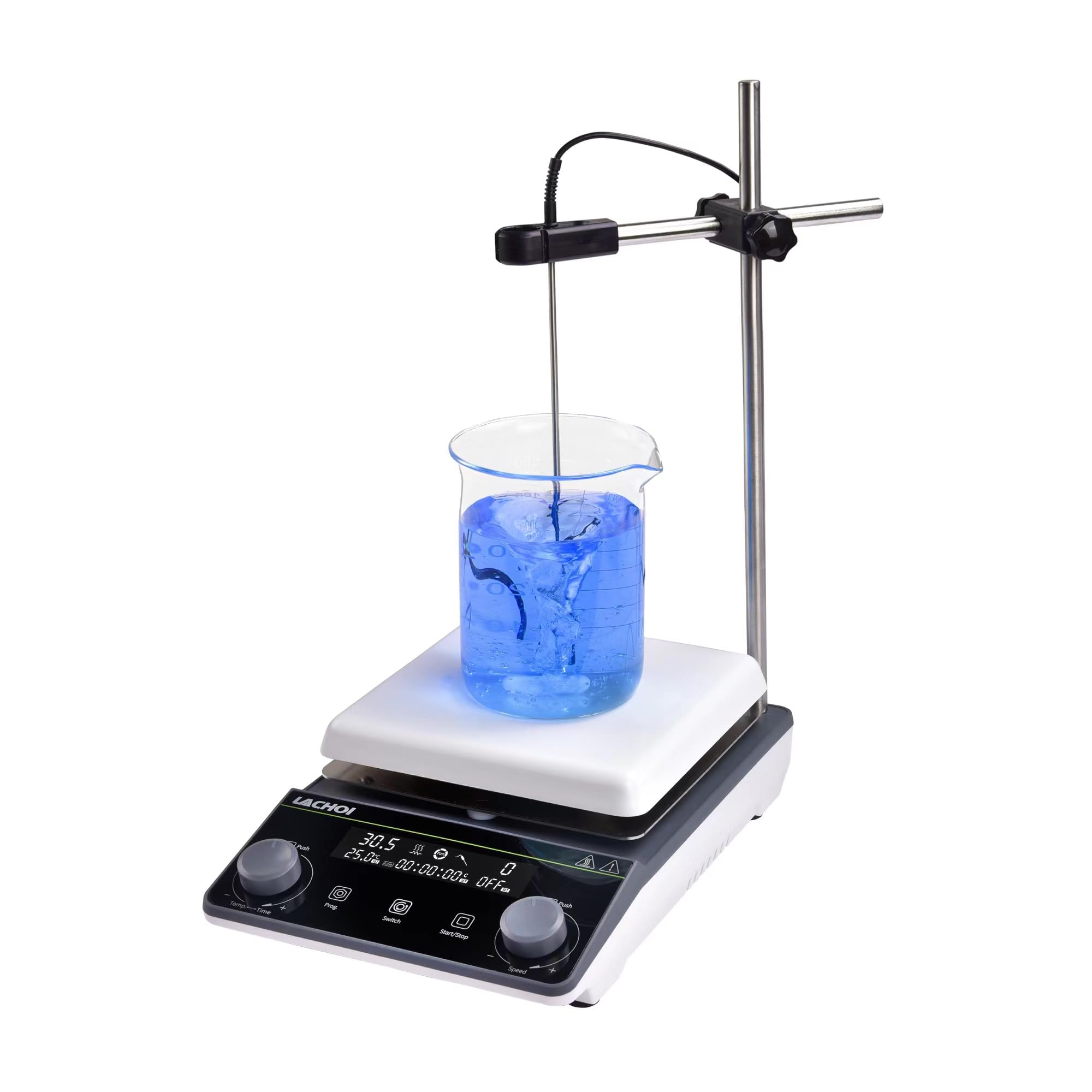 Professional 300℃ Magnetic Stirrer Hot Plate with LCD Display - 5000ml Capacity, 100-1600 RPM Speed, Timer & Temp Probe - 5.9x5.9 Inch Stirring Surface (110V) - Ideal for Chemistry Labs, Scientific Research & Industrial Mixing Applications