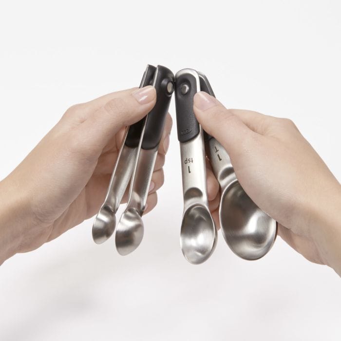 OXO Magnetic Measuring Spoons Set of 4 - Stainless Steel Kitchen Measuring Spoons for Baking, Cooking & Coffee - Space-Saving Magnetic Design for Easy Storage