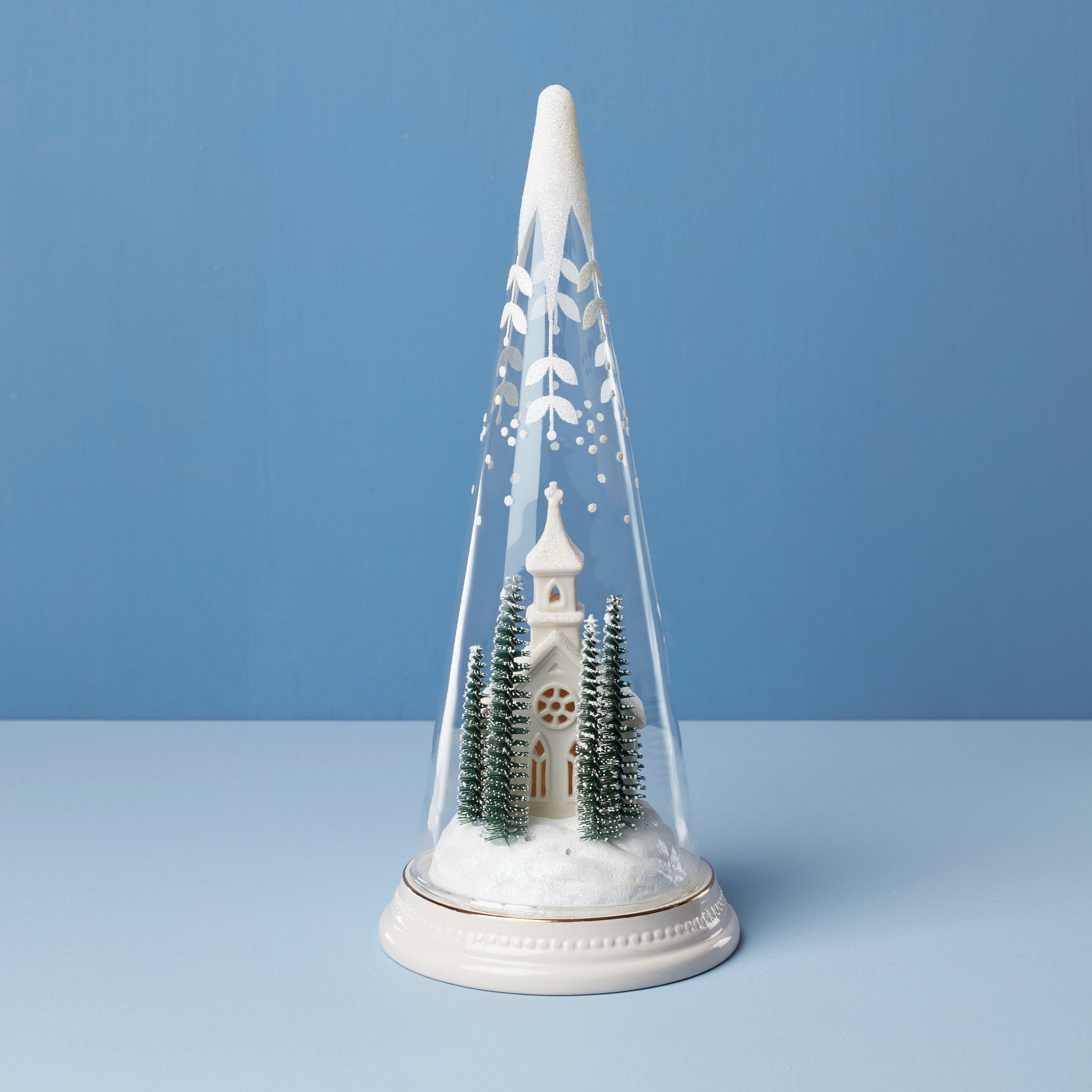 Lit Christmas Cone with Church Scene - Decorative Holiday Tabletop Decor for Home, Office & Christmas Tree - Perfect for Festive Season, Parties & Gift Giving