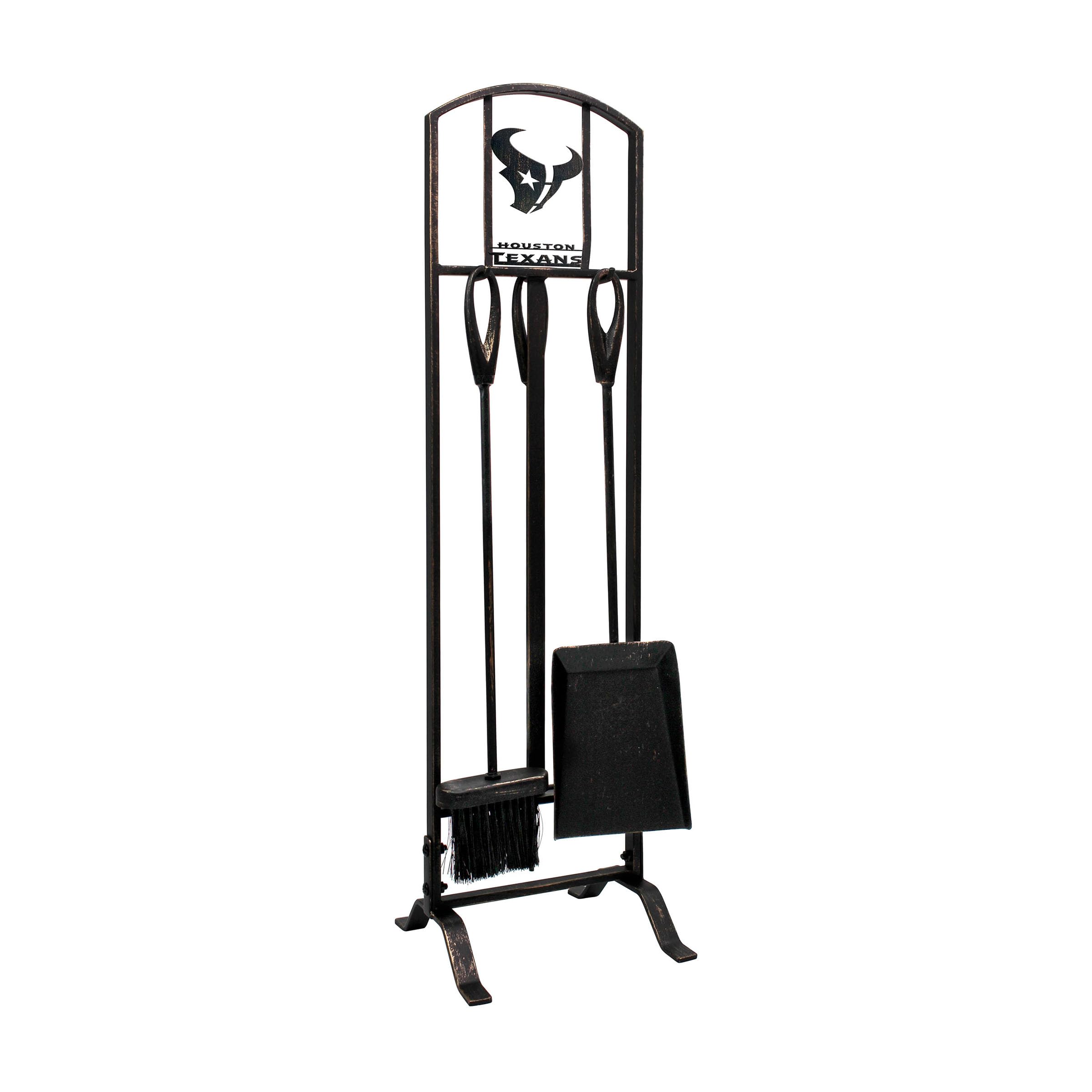 Houston Texans NFL Fireplace Tool Set - Heavy Duty Steel Poker, Shovel, Brush & Stand - Perfect for Fireplace Maintenance & Home Decor
