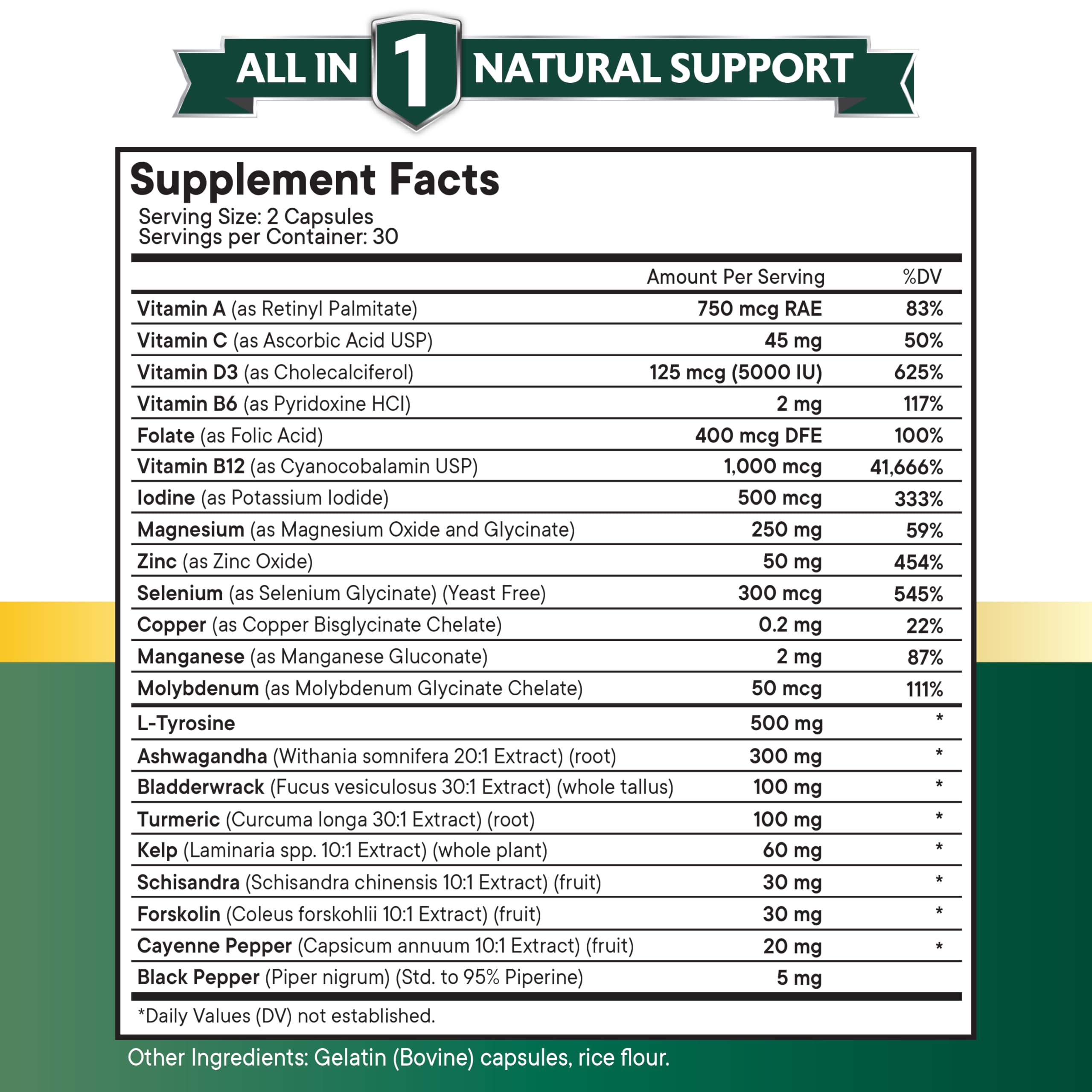 NEW AGE Selenium Zinc Iodine Supplement with L-Tyrosine, Ashwagandha, Bladderwrack & Turmeric - Thyroid Support for Men & Women - 120 Capsules - Boost Energy & Metabolism for Active Lifestyle