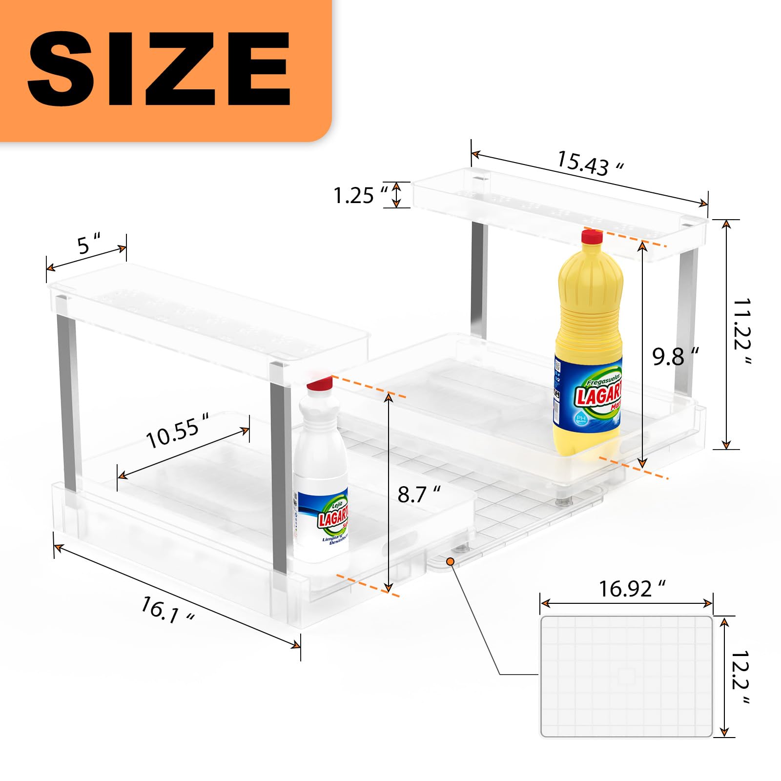 Under Sink Organizer with Waterproof Tray - L-Shaped Pull Out Cabinet Storage for Kitchen & Bathroom | Space Saving Solution for Cleaning Supplies & Toiletries