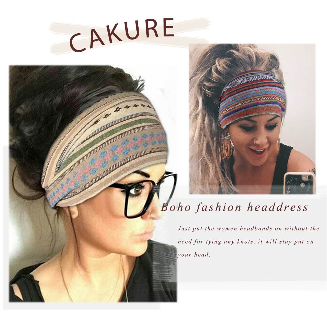 Boho Wide Headbands for Women - Stretchy African Turban Head Wraps, Striped Hairbands (Pack of 3) - Perfect for Yoga, Workouts, and Everyday Fashion Accessories