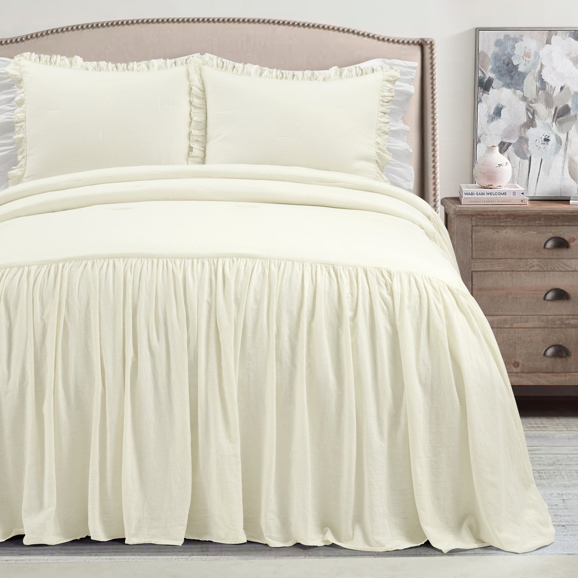 Premium Belgian Flax Linen & Cotton Blend Bedspread Set - 3 Piece Queen Size Luxury Bedding for Master Bedroom & Guest Room Decor
