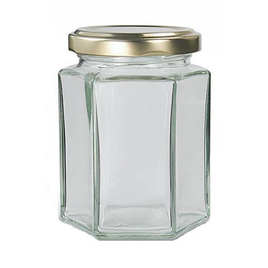 770ml Hexagonal Glass Honey Jars with Gold Lids - Airtight Food Storage Containers for Honey, Jam, Spices & DIY Crafts (Set of 6) - Perfect for Kitchen, Pantry & Gift Giving