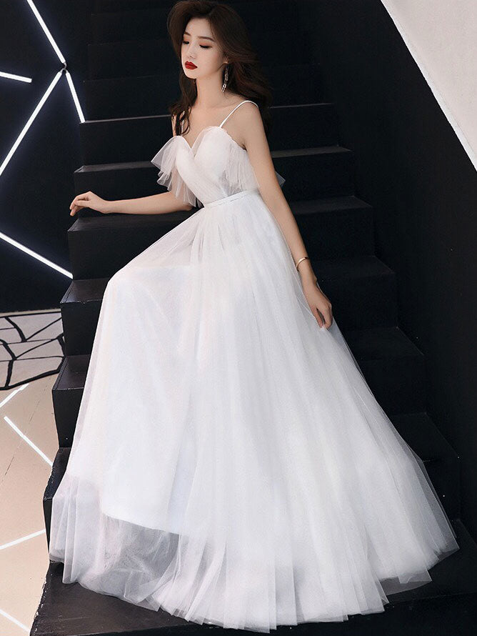 Elegant White Sweetheart Neck Tulle Long Prom Dress - Formal Evening Gown for Homecoming, Wedding, Quinceañera & Special Occasions