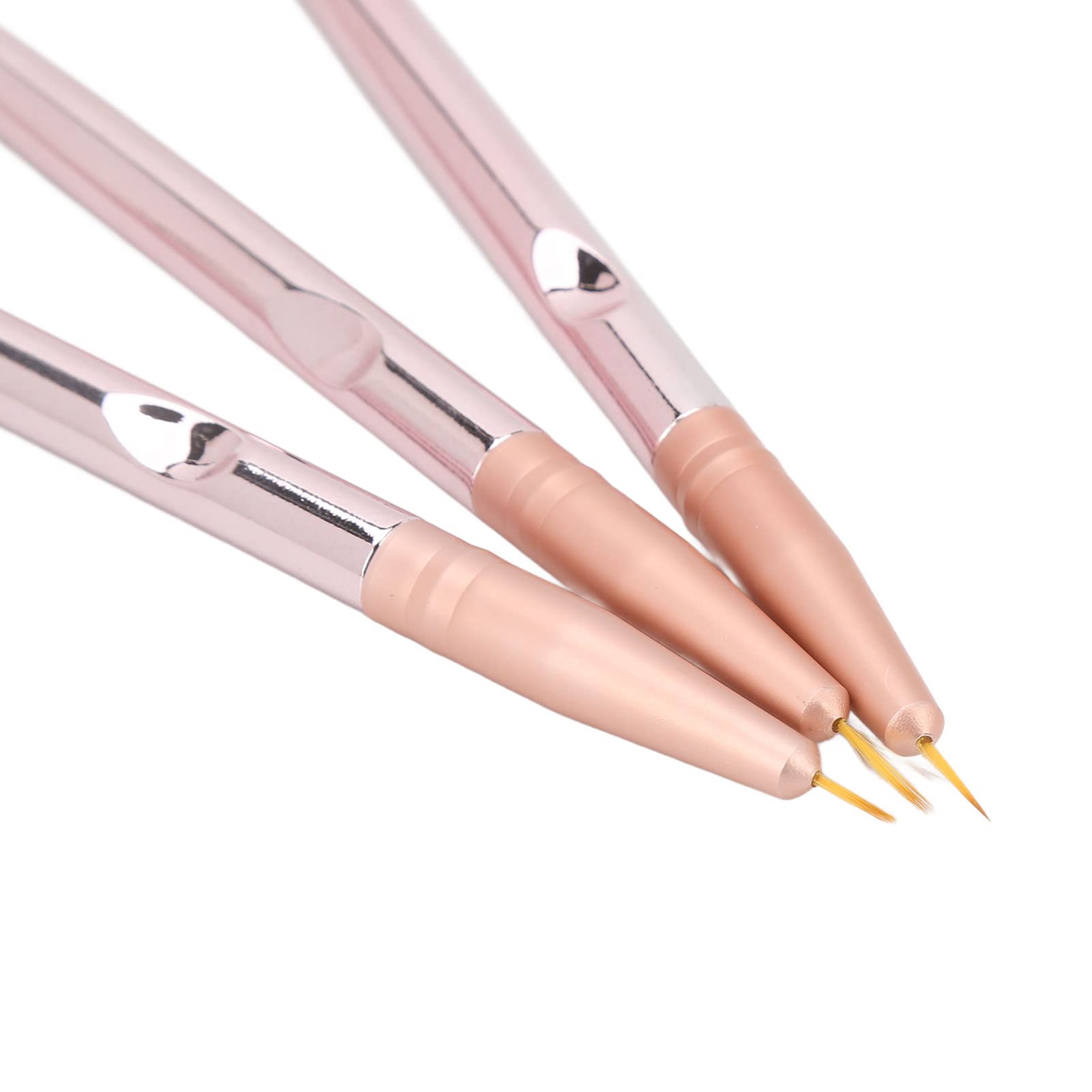Professional Nail Art Liner Brushes Set - 3PCS Rose Gold Metal Barrel Nylon Bristle Detail Brushes with Lid for Precise Nail Painting & Drawing | Perfect for Home Salon, DIY Manicure & Nail Art Design
