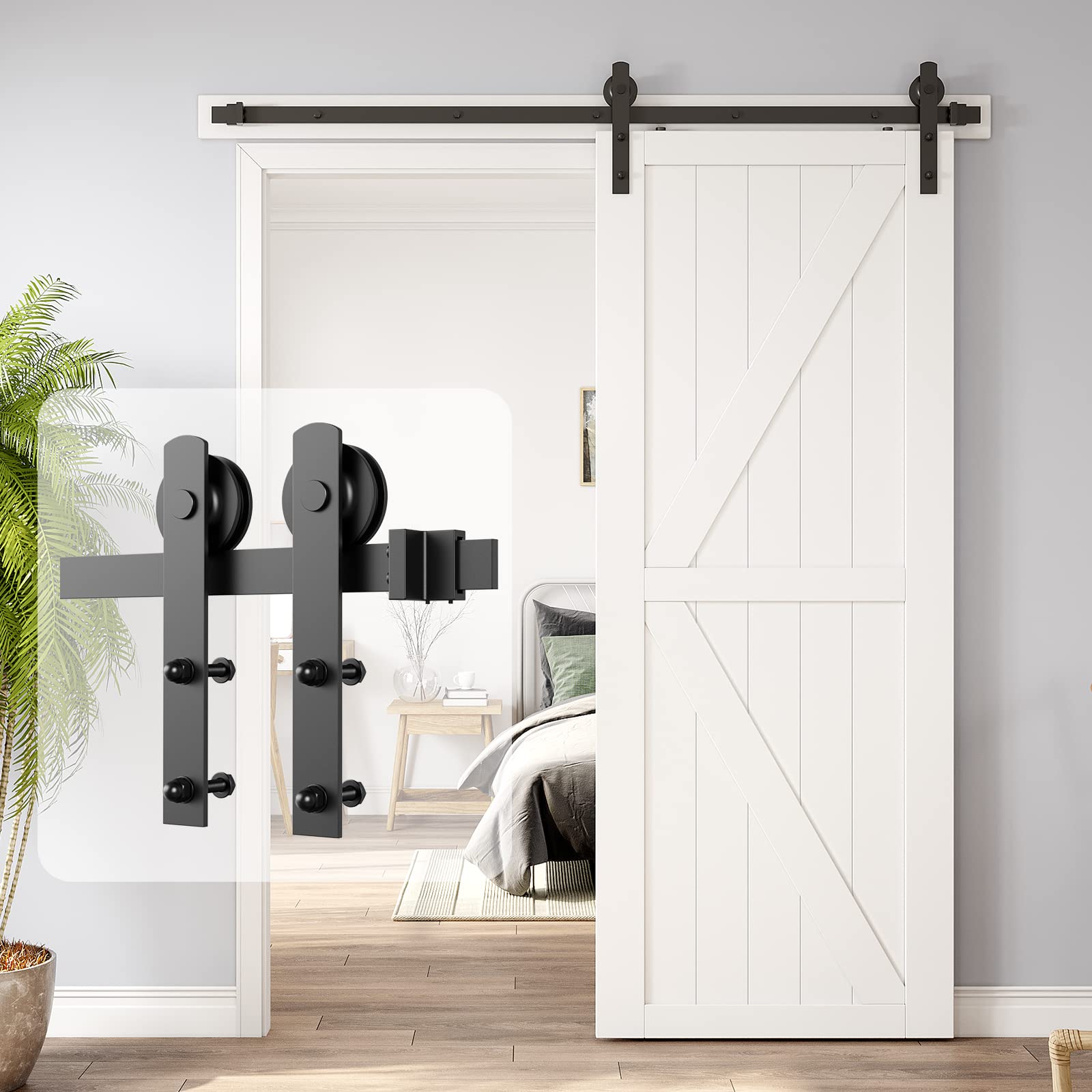 1.5m Heavy Duty Sliding Barn Door Hardware Kit with Damper - Smooth Track Rail Roller System for Single Doors | Perfect for Farmhouse, Loft & Industrial Style Homes