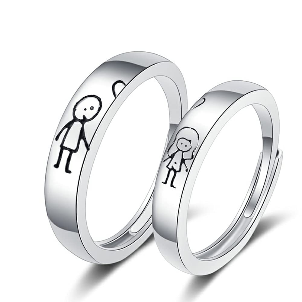 Cartoon Couple Rings for Him and Her - Cute Hand in Hand Sweetheart Love Heart Wedding Engagement Bands - Open Statement Ring for Eternity Love Promise - Anniversary Jewelry Gifts for Wife - Perfect for Valentine's Day, Proposals, and Romantic Date Nights