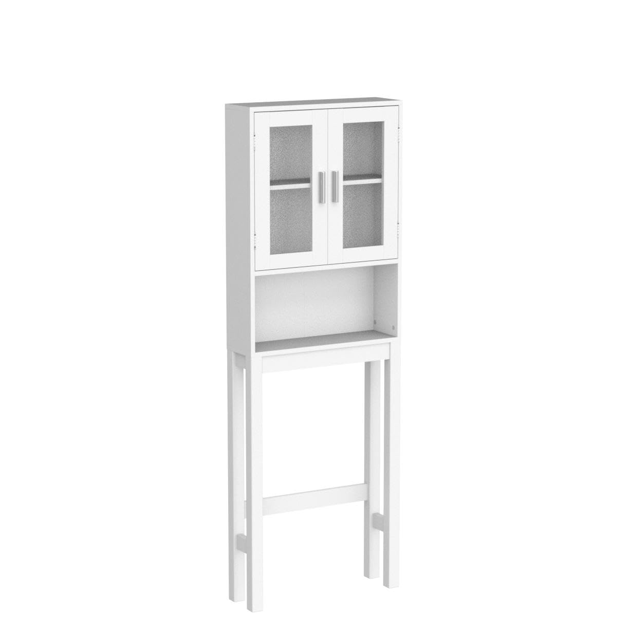 Over The Toilet Storage Cabinet - Bathroom Organizer with Frosted Glass Doors, Adjustable Shelves & Open Compartment - Freestanding Toilet Rack for Washroom, Laundry & Bath Essentials (67