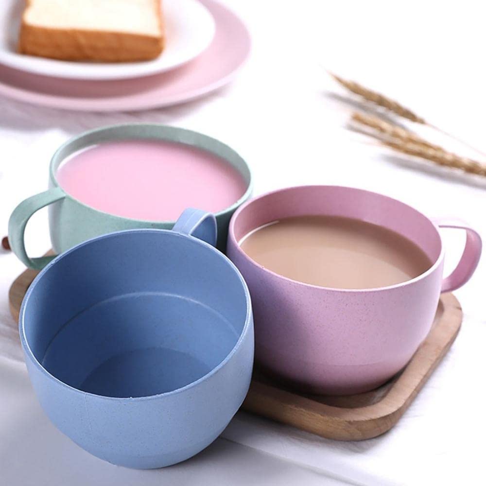 Eco-Friendly Wheat Straw Coffee Mug - Unbreakable Reusable Cup for Tea, Juice, Milk & Oats - Perfect for Breakfast, Office & Travel (Pink)