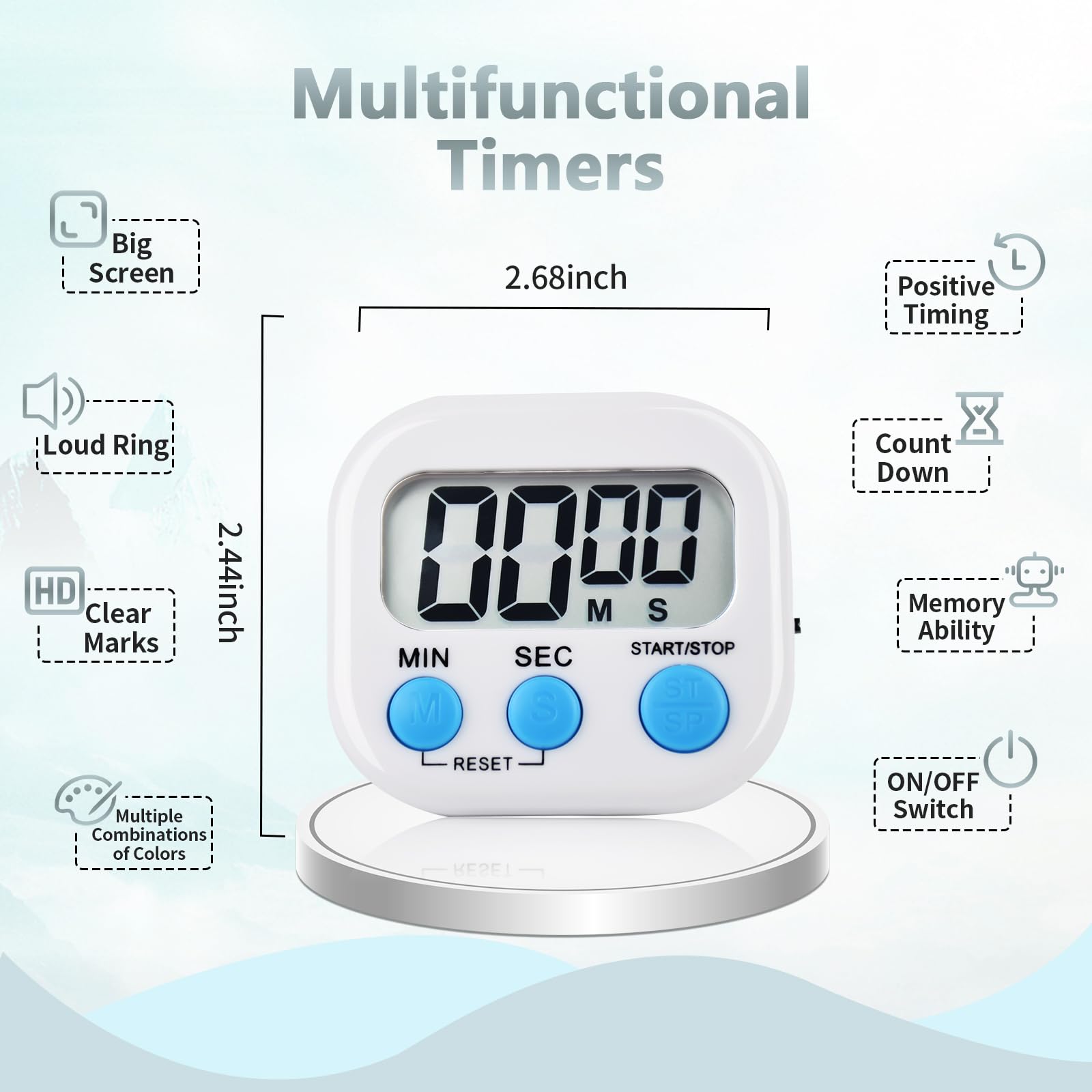 4 Pack Magnetic Digital Kitchen Timer with Large Display & Loud Alarm - Countdown Timer for Cooking, Baking, Gym, Classroom, Games, Study Breaks (4 Colors: Pink, Green, Orange, White) - Perfect for Meal Prep, Workout Timing & Productivity Management