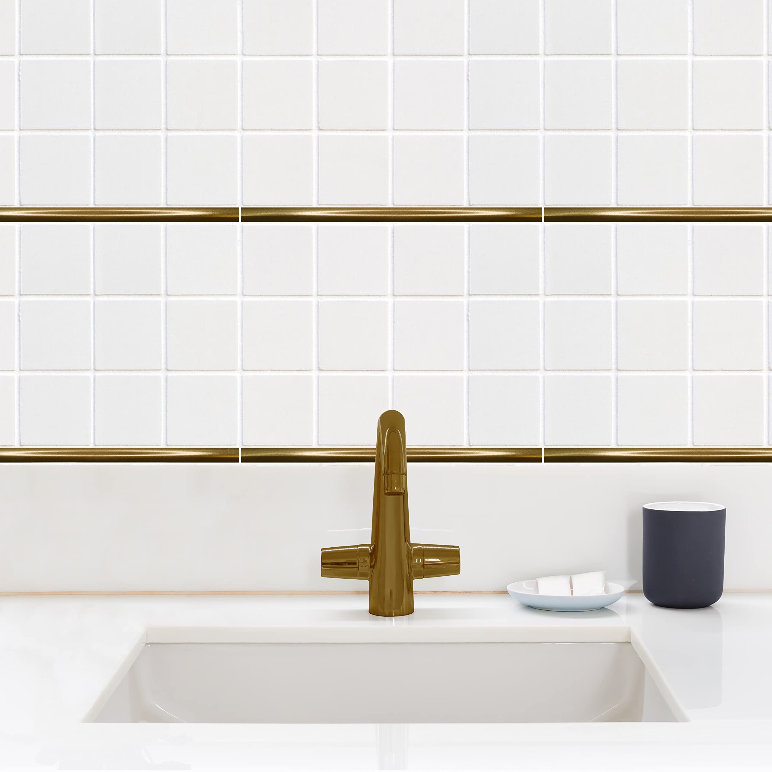 Questech 1/2 x 12 Inch Gold Quarter Round Tile Trim - 12 Pack | Decorative Edge Trim for Shower, Kitchen Backsplash & Bathroom Tile | Waterproof Corner Protector for Home Renovation & DIY Projects