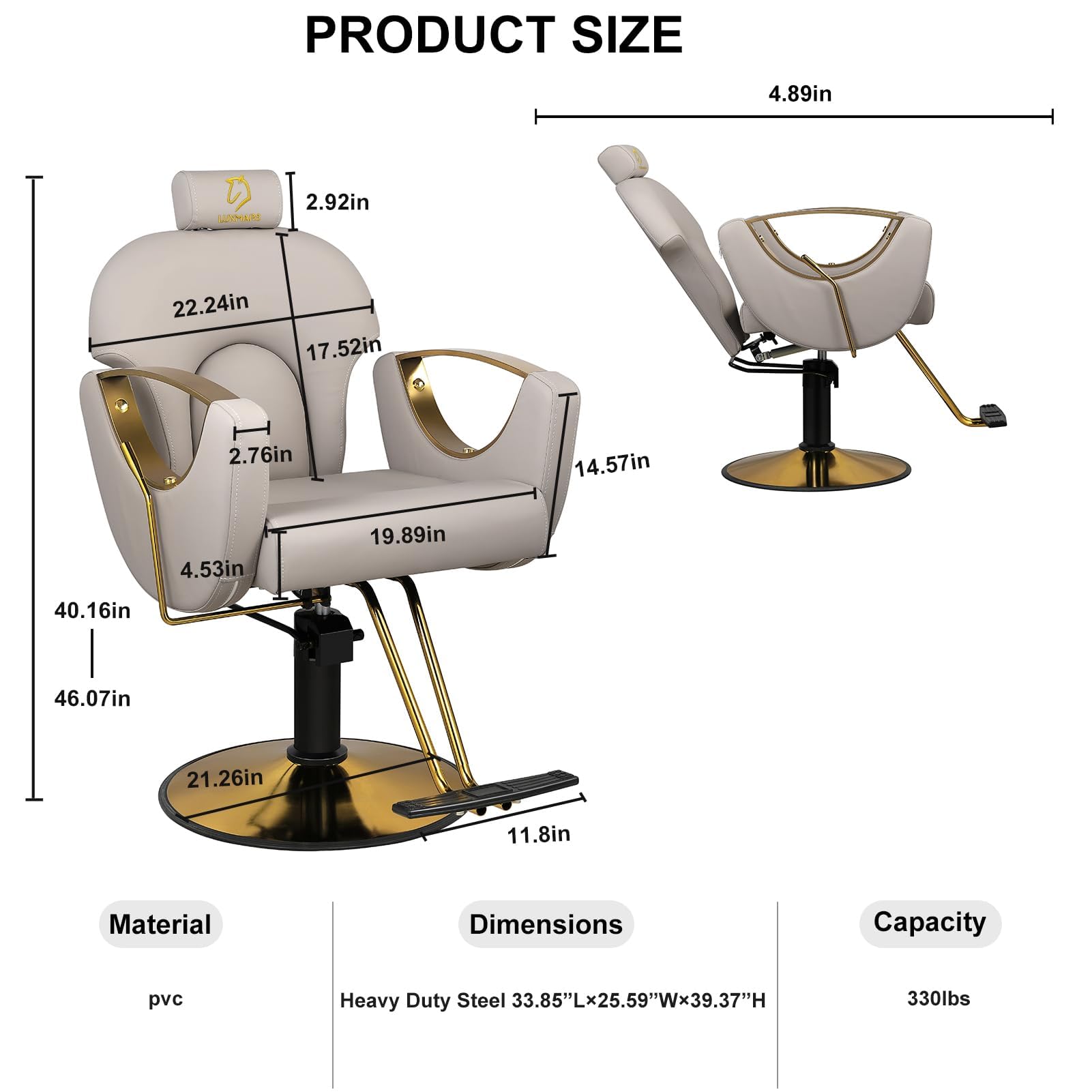Professional Hydraulic Barber Chair - Adjustable Height Salon Recliner with Hydraulic Pump, Grey Shampoo Chair for Hairdressing & Beauty Salon Use