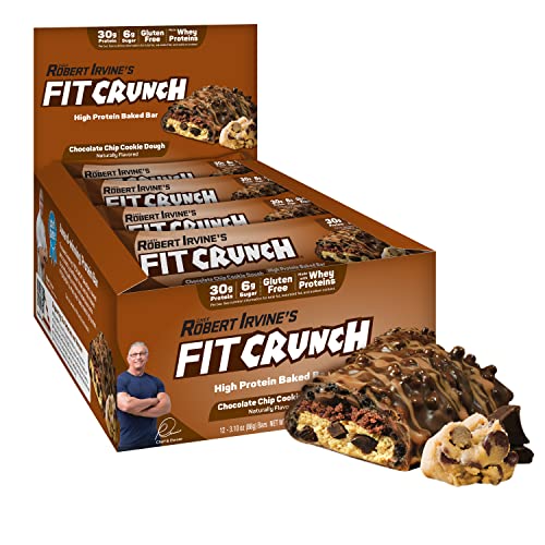 FITCRUNCH Full Size Protein Bars by Robert Irvine - 6-Layer Baked Protein Bar with 6g Sugar, Gluten Free & Soft Cake Core (Chocolate Chip Cookie Dough) - Perfect for Post-Workout Recovery, Healthy Snacking & On-the-Go Nutrition