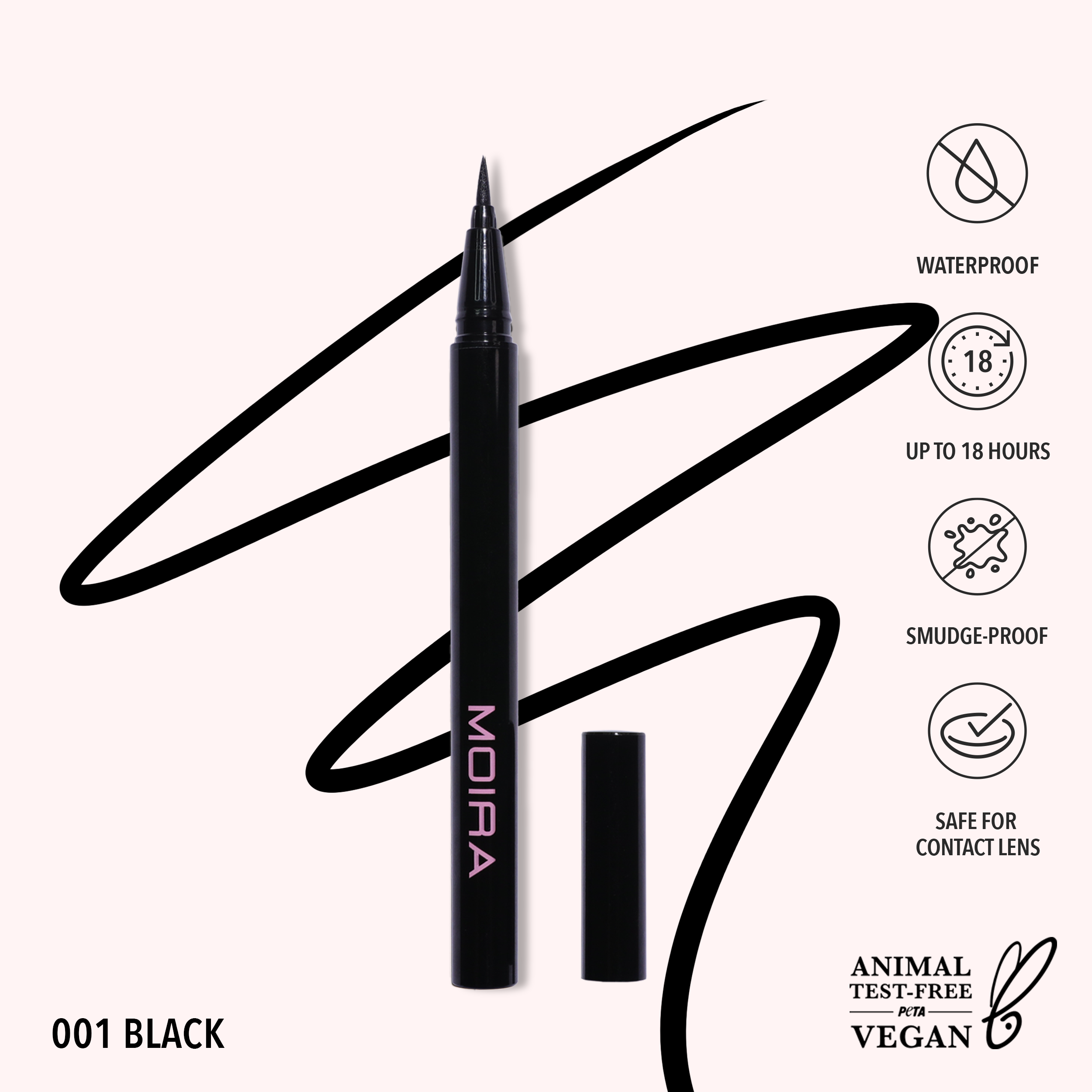 Precision Liquid Eyeliner 001 - Waterproof Black Eyeliner for Winged Liner & Cat Eye Makeup - Long Lasting Smudge Proof Liquid Eye Liner for Professional & Everyday Makeup Looks