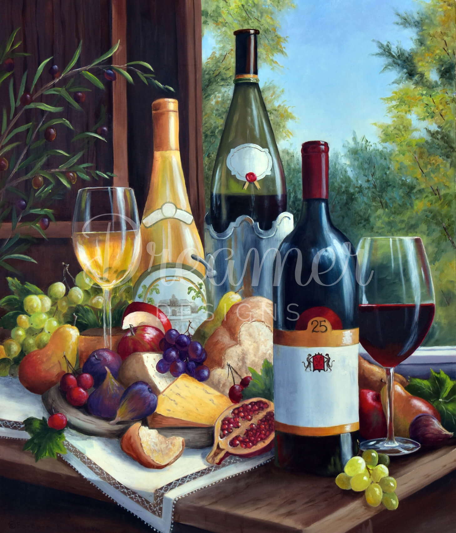 Premium Still Life Wine Painting - Elegant Wall Art for Dining Room, Kitchen & Home Decor