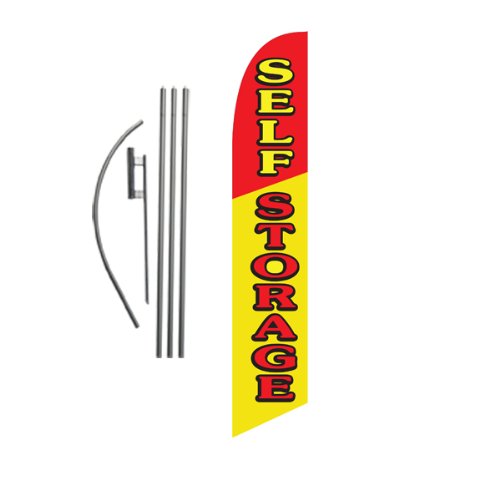 Self Storage Advertising Feather Banner Swooper Flag - 6ft Wind-Resistant Flag Pole Kit with Ground Stake - Perfect for Business Promotion, Grand Openings & Outdoor Events