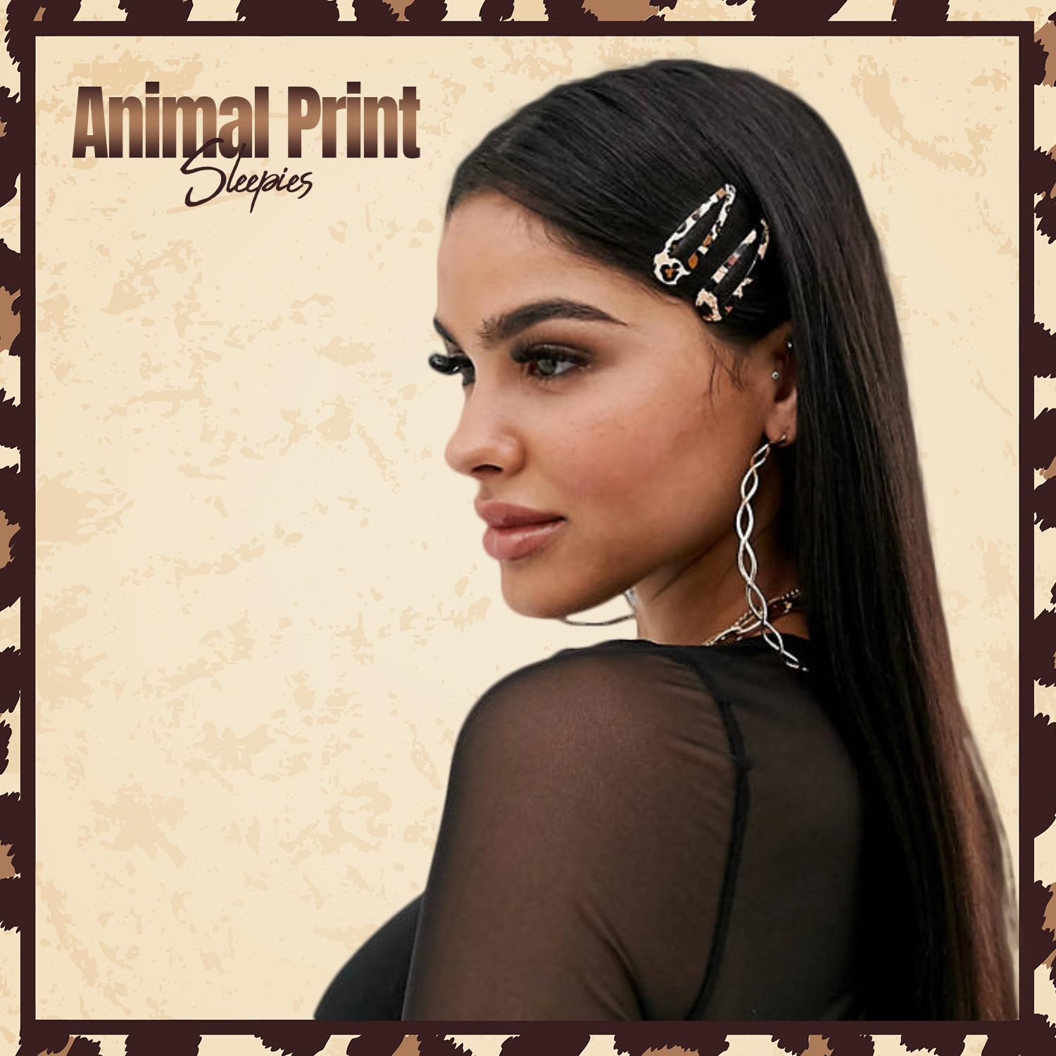 Sparkly Snap Hair Clips 6PCS - Glitter Bendies Sleepies Hair Accessories for Girls & Women (Animal Print, 5CM) - Perfect for School, Christmas, Parties & Everyday Styling
