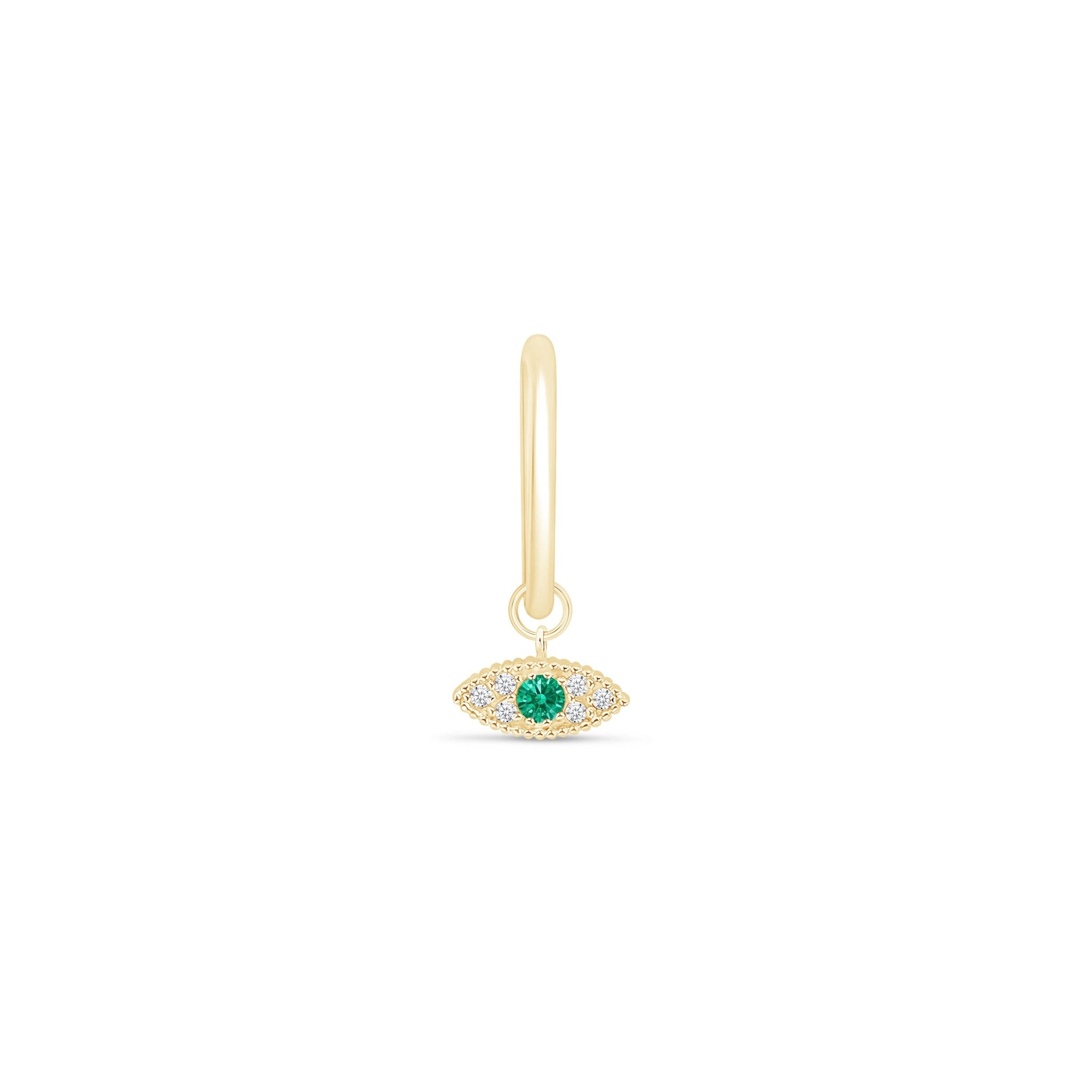 14K Yellow Gold Emerald Evil Eye Hoop Earrings - Protection Jewelry for Women, Gift for Her, Perfect for Everyday Wear & Special Occasions