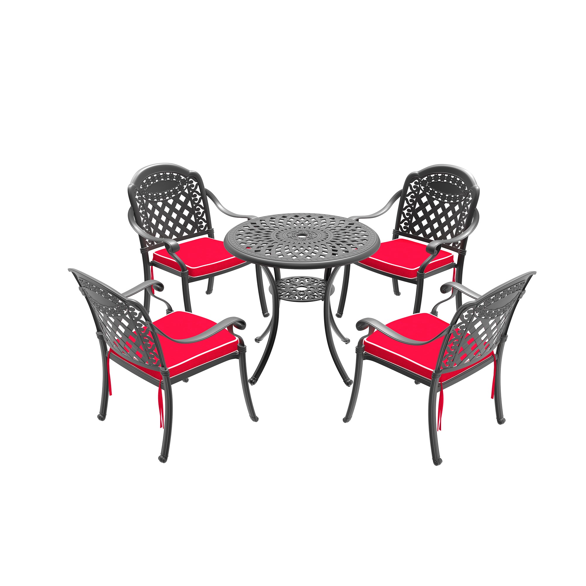 5-Piece Cast Aluminum Patio Furniture Set with Cushions (Random Colors) - Durable Outdoor Dining Set for Garden, Poolside & Backyard Relaxation