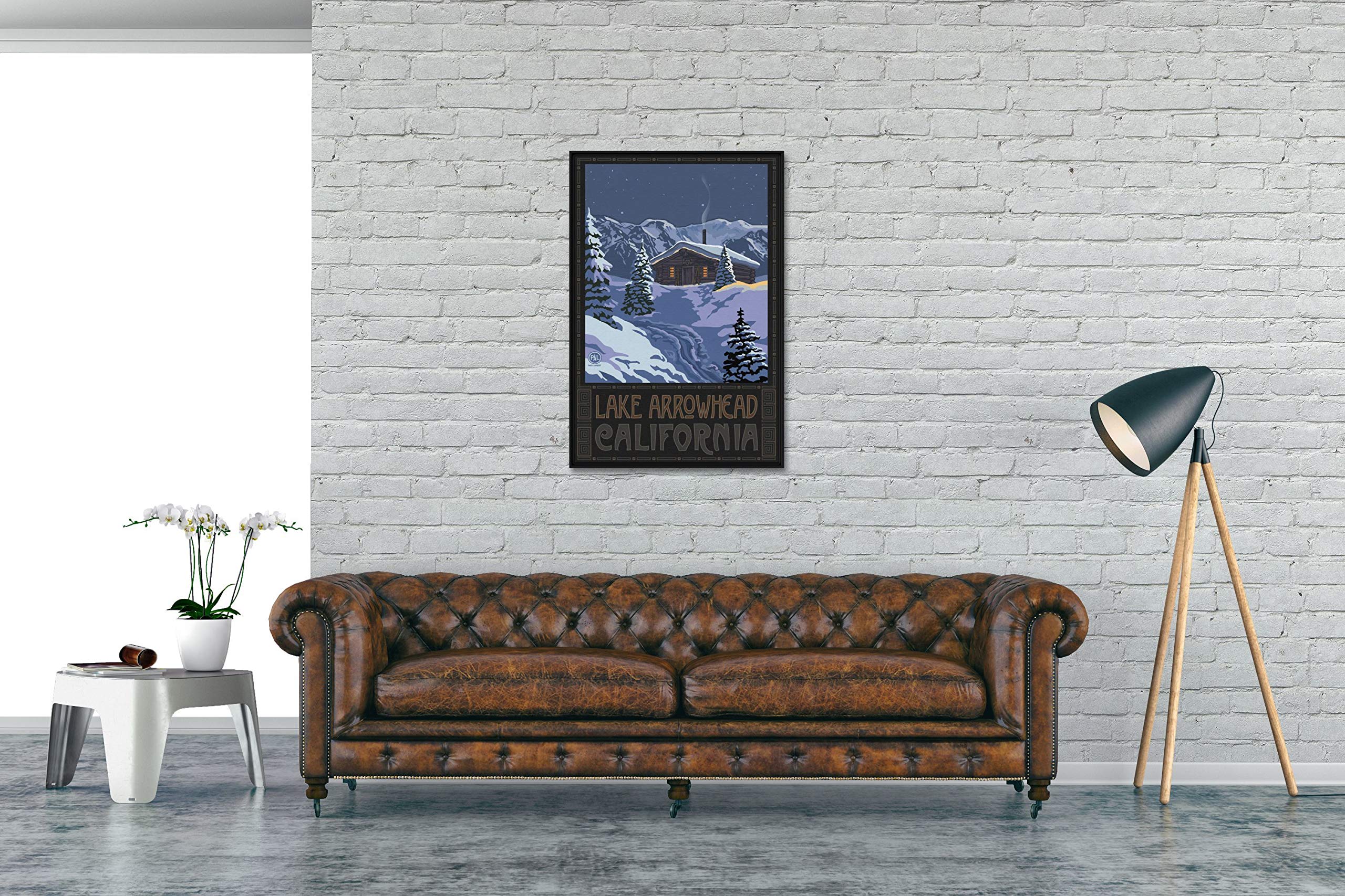 Lake Arrowhead California Winter Mountain Cabin Framed Canvas Wall Art - 24x36 Inch Giclee Print by Paul A. Lanquist - Perfect for Living Room, Bedroom & Office Decor - Scenic Travel Landscape Painting for Home & Workspace