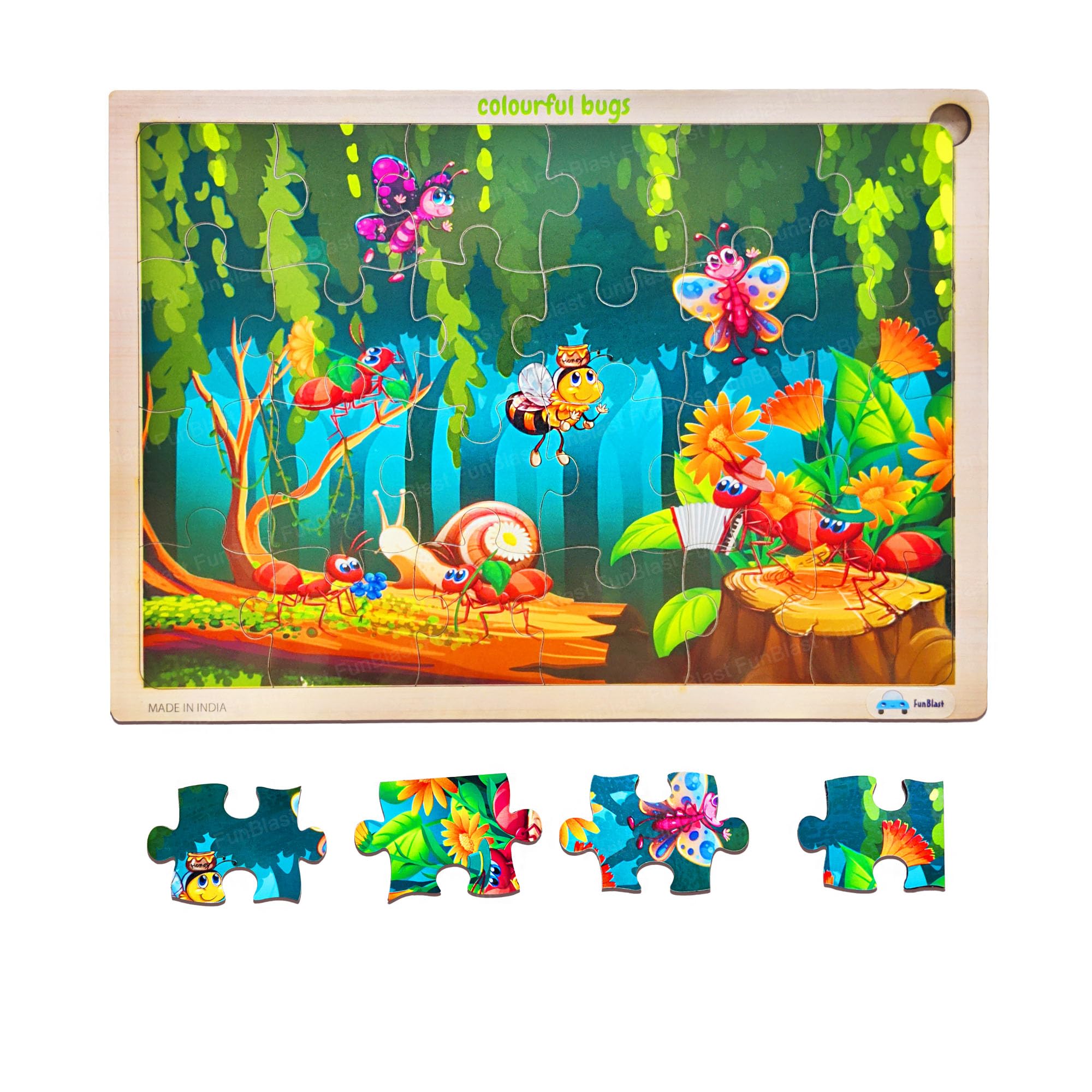 FunBlast 24-Piece Honey Bee Wooden Jigsaw Puzzle for Kids Ages 3-5 - Educational Learning Toy for Preschoolers - Perfect for Classroom, Birthday Gifts & Family Game Night