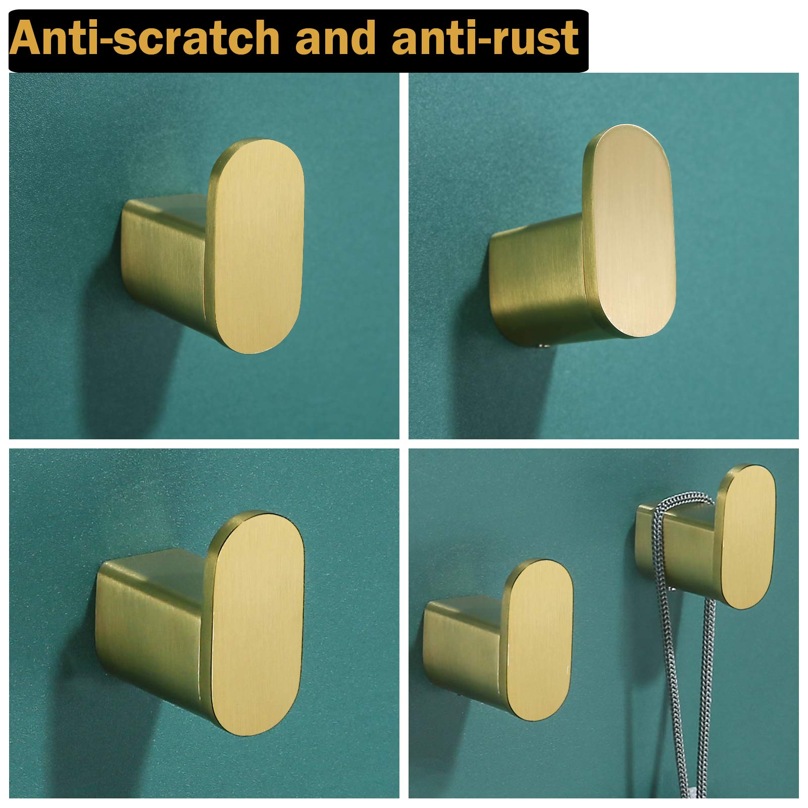 Brushed Gold Towel Hook - 2 Pack SUS304 Stainless Steel Wall Mounted Hooks for Bathroom, Robe, Coat & Hand Towel - Durable Rustproof Home Decor for Bathroom, Kitchen & Bedroom Organization
