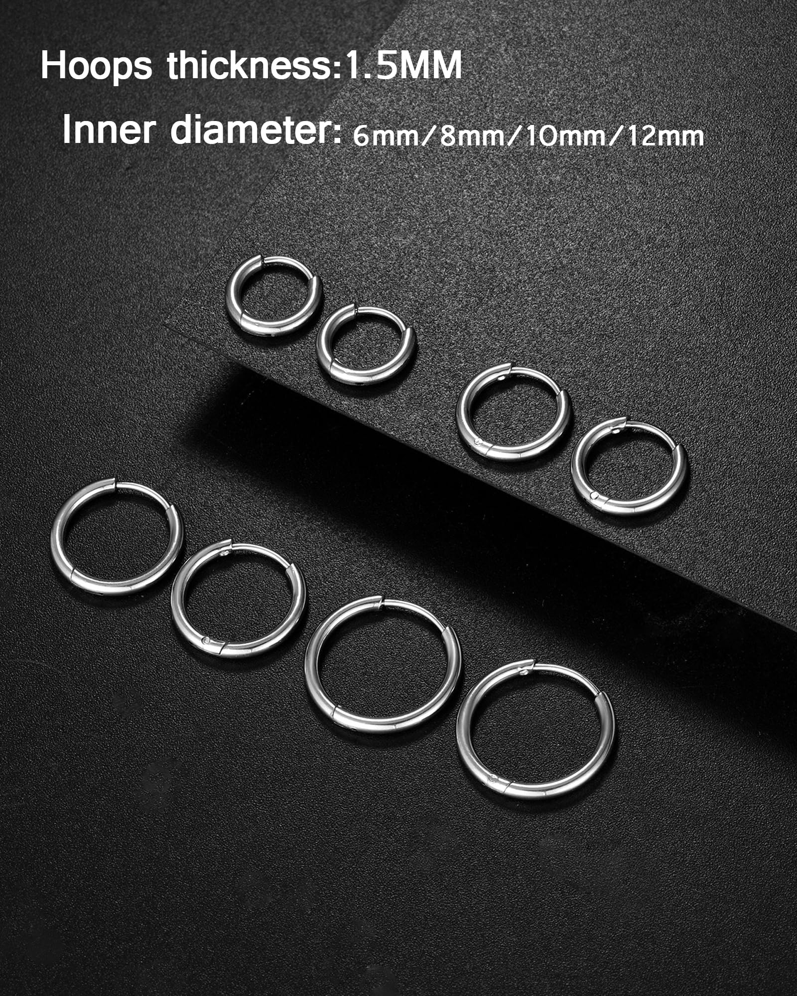 Hypoallergenic 316L Surgical Stainless Steel Huggie Hoop Earrings - 6mm to 14mm Sizes for Cartilage, Helix & Lobes - Hinged Sleeper Earrings for Men & Women - Perfect for Daily Wear, Work & Special Occasions