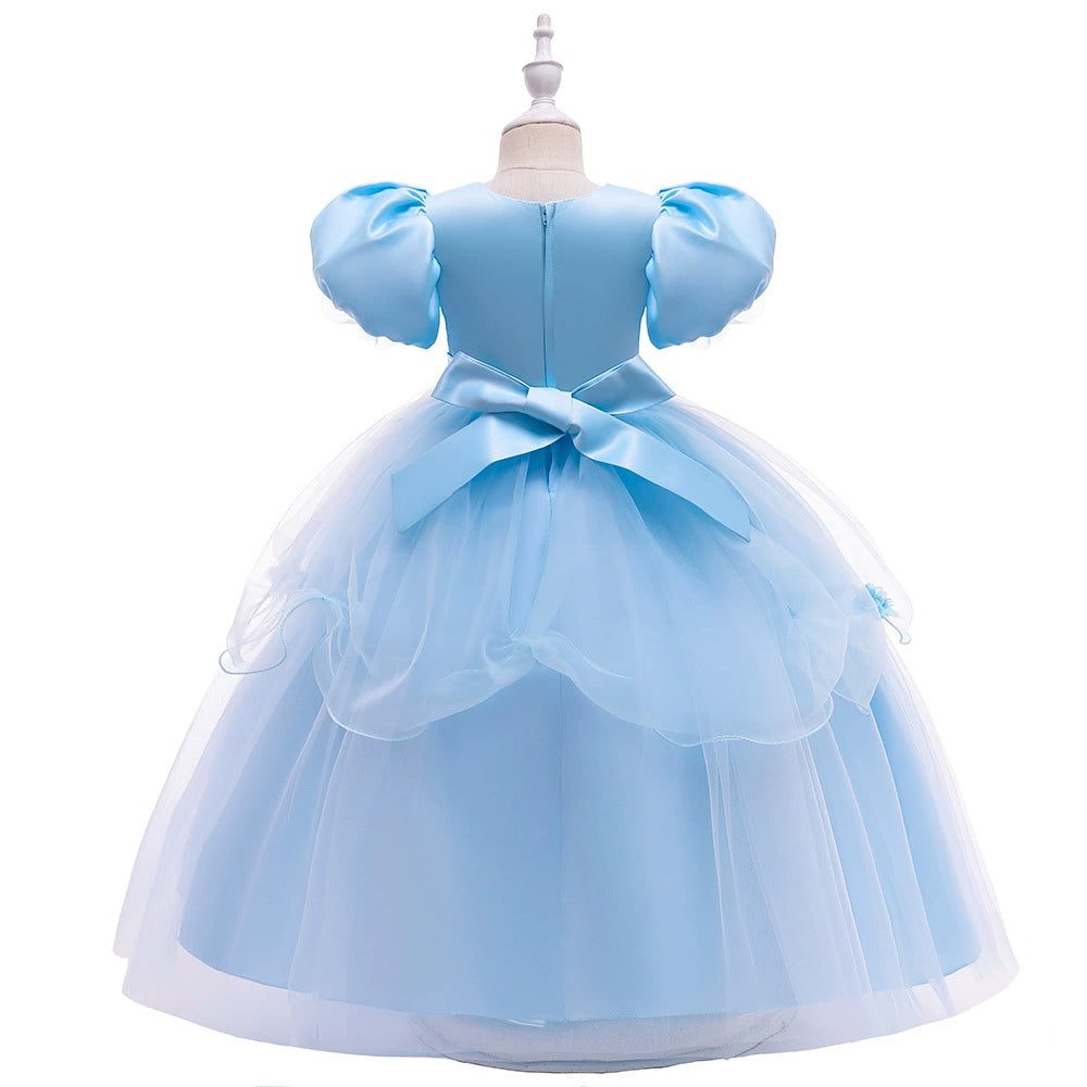 Royal Blue Princess Round Floor Length Lace Flower Girl Dress for Weddings & Special Occasions