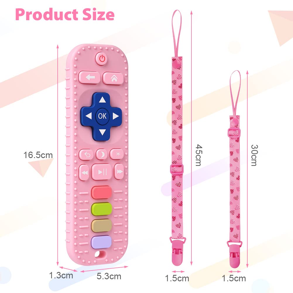 BPA-Free Silicone Baby Teething Toys Set - 2PCS Remote Control Shaped Teethers with Pacifier Clips for Infants 3+ Months (Blue & Pink) - Perfect for Soothing Sore Gums & On-the-Go Teething Relief