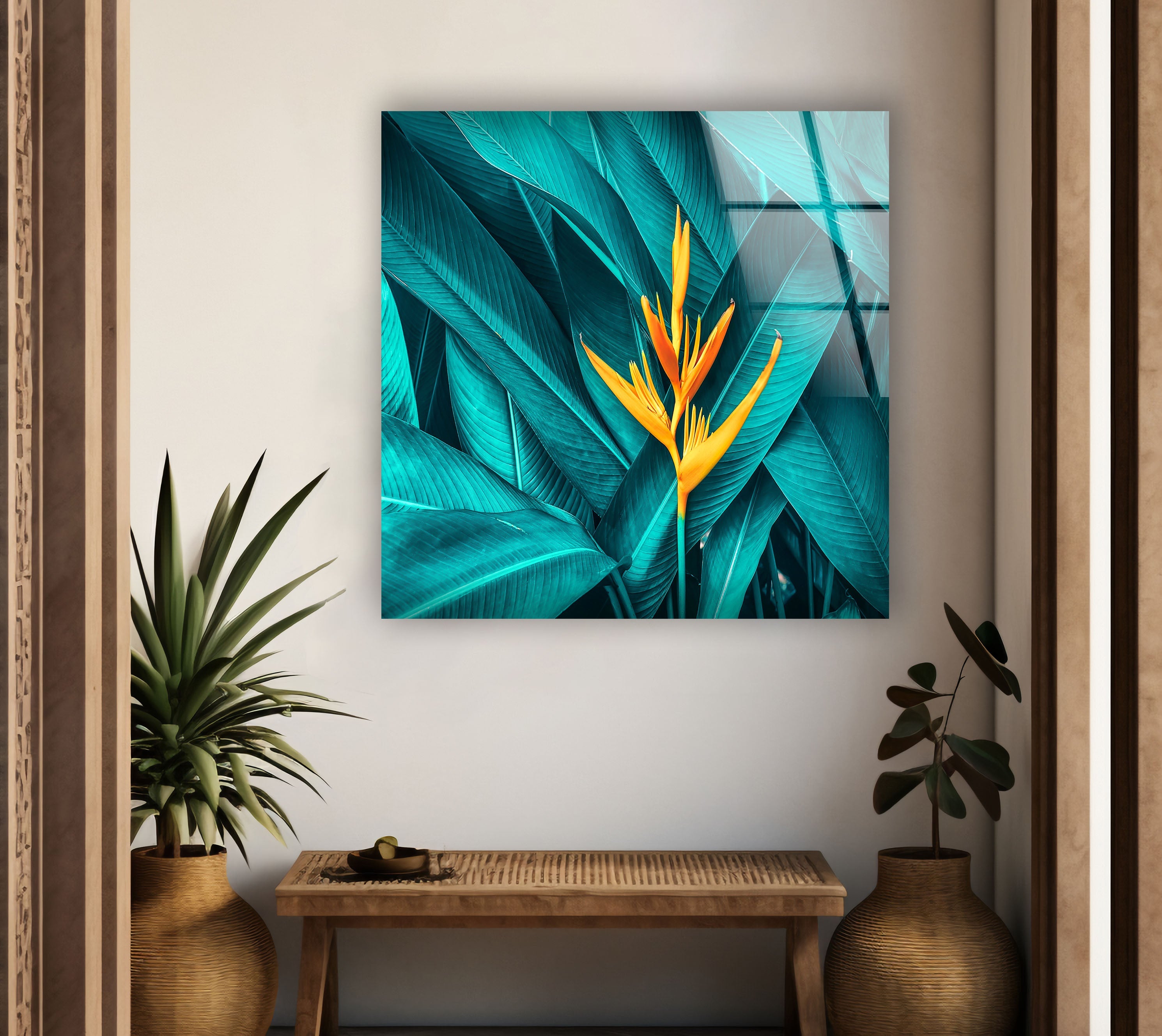 Exotic Bird of Paradise Flowers Glass Wall Art - Tropical Home Decor for Living Room, Bedroom & Office