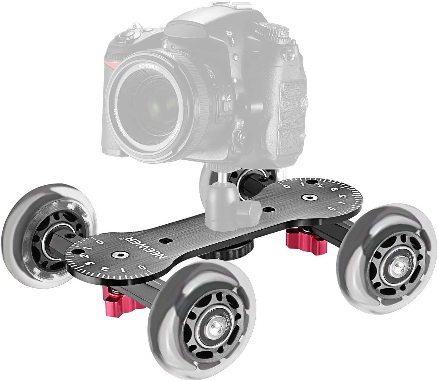 NEEWER Professional Camera Table Dolly Slider - Smooth 360° Rolling Motion for DSLR & Mirrorless Cameras (Black) - Perfect for Video Shooting, Vlogging, and Product Photography