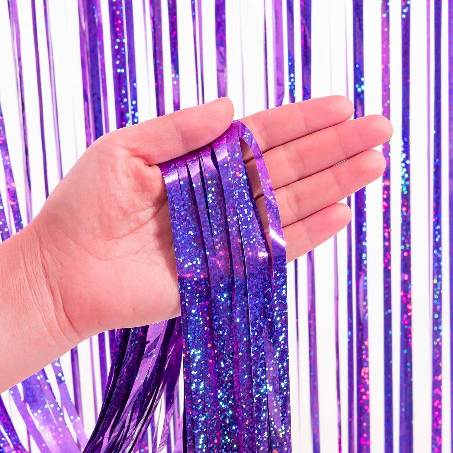 BRAVESHINE 2-Pack Metallic Tinsel Foil Fringe Curtains - 3.2 ft x 8.2 ft Purple & Pink Party Backdrop for Valentine's Day, Birthdays, Bridal Showers, Bachelorette Parties - Perfect for Photo Booths, Wedding Decorations, and Women's Celebration Events