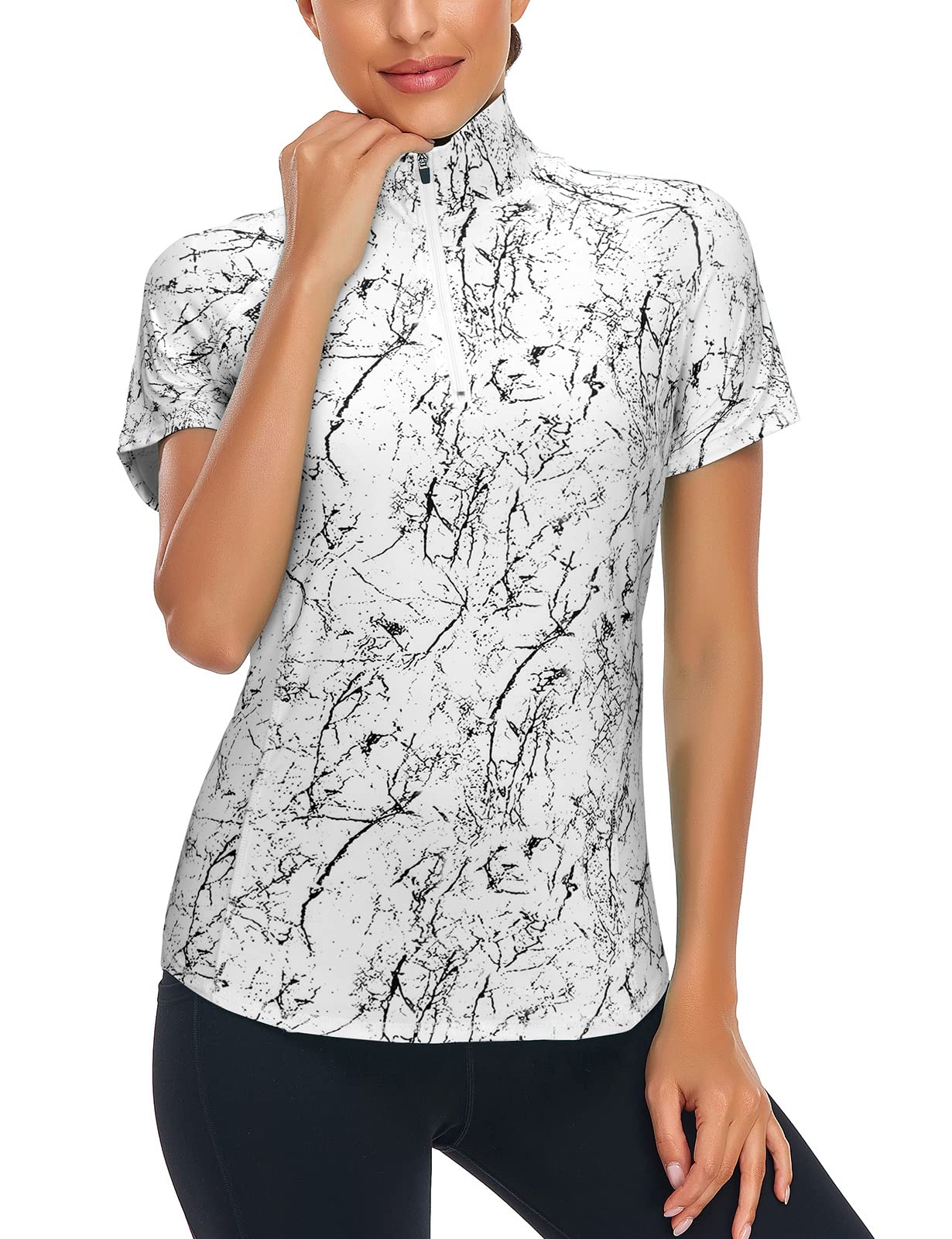 LURANEE Women's Moisture Wicking Athletic Shirt - Quick Dry Short Sleeve Quarter Zip Pullover for Running, Yoga & Gym Workouts | Breathable & Comfortable Activewear Top