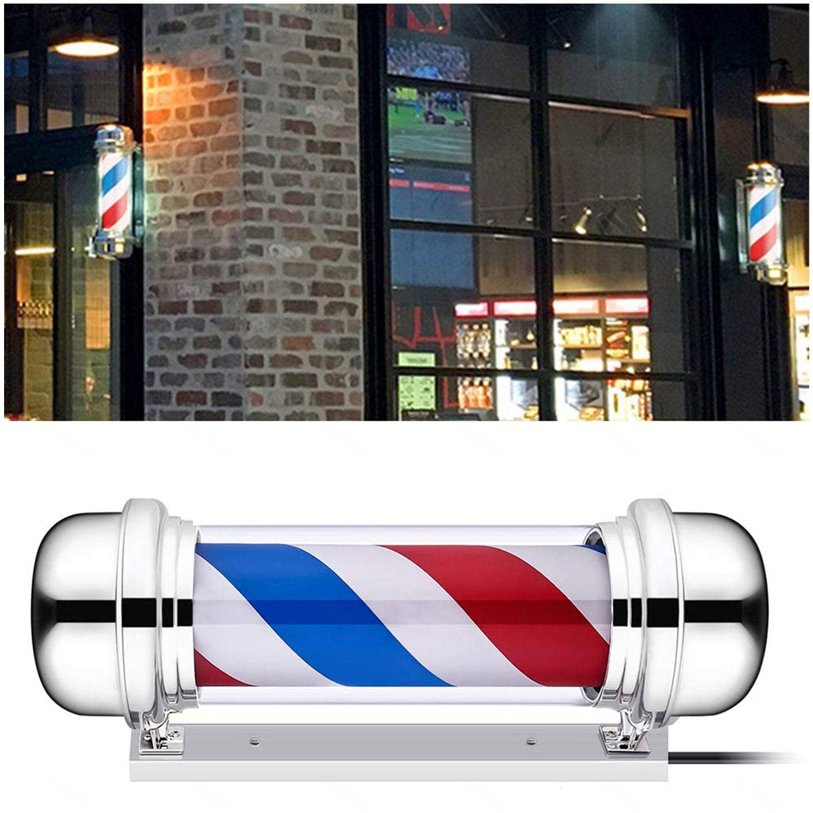 VVLXRIC LED Outdoor Barber Pole Light - Weatherproof Hair Salon Open Sign for Outdoor Use, Durable Salon Supplies with Bright Red & White Stripes - Perfect for Barber Shops, Salons, and Storefronts